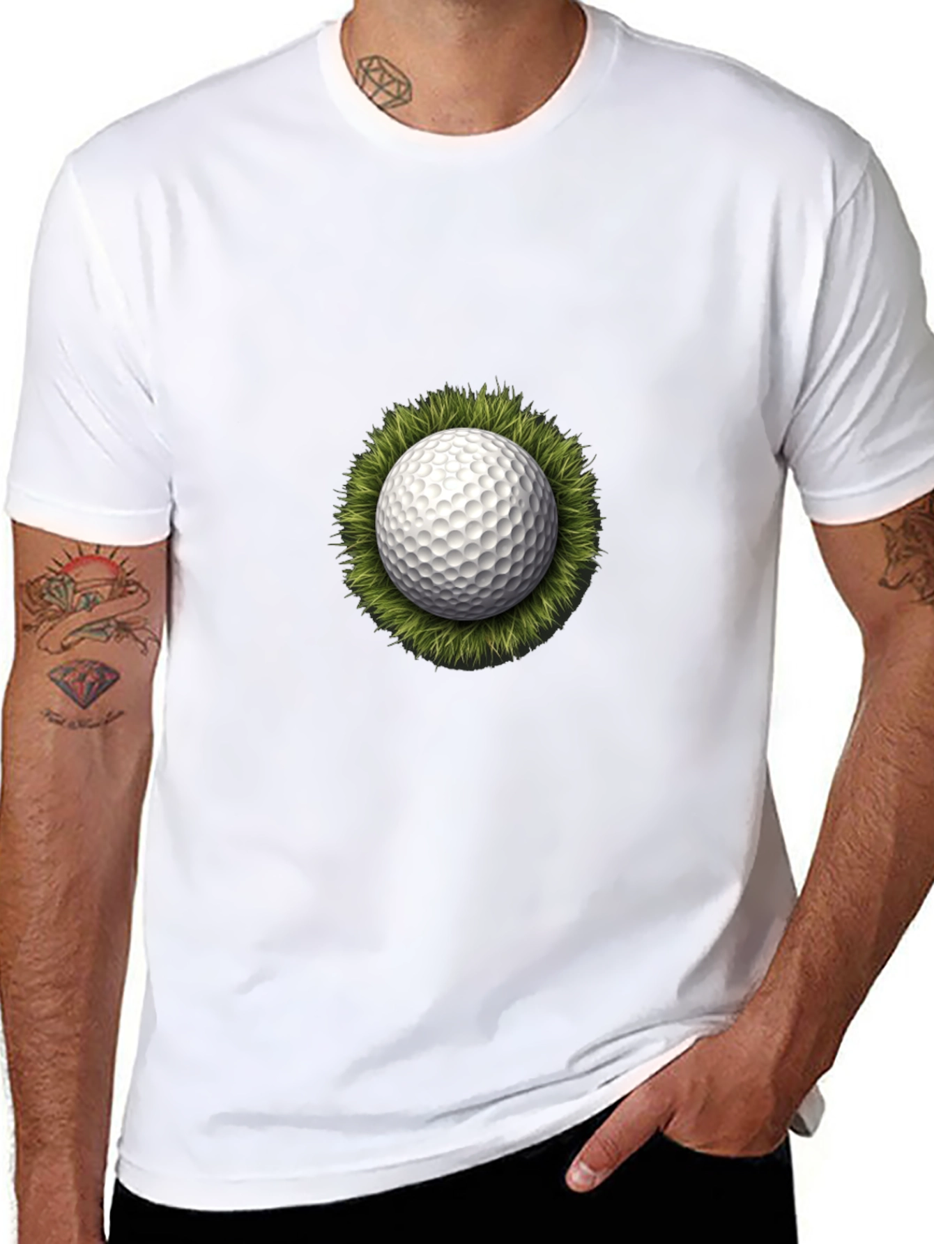 Golf Ball on Grass Graphic Tee - Black T-Shirt