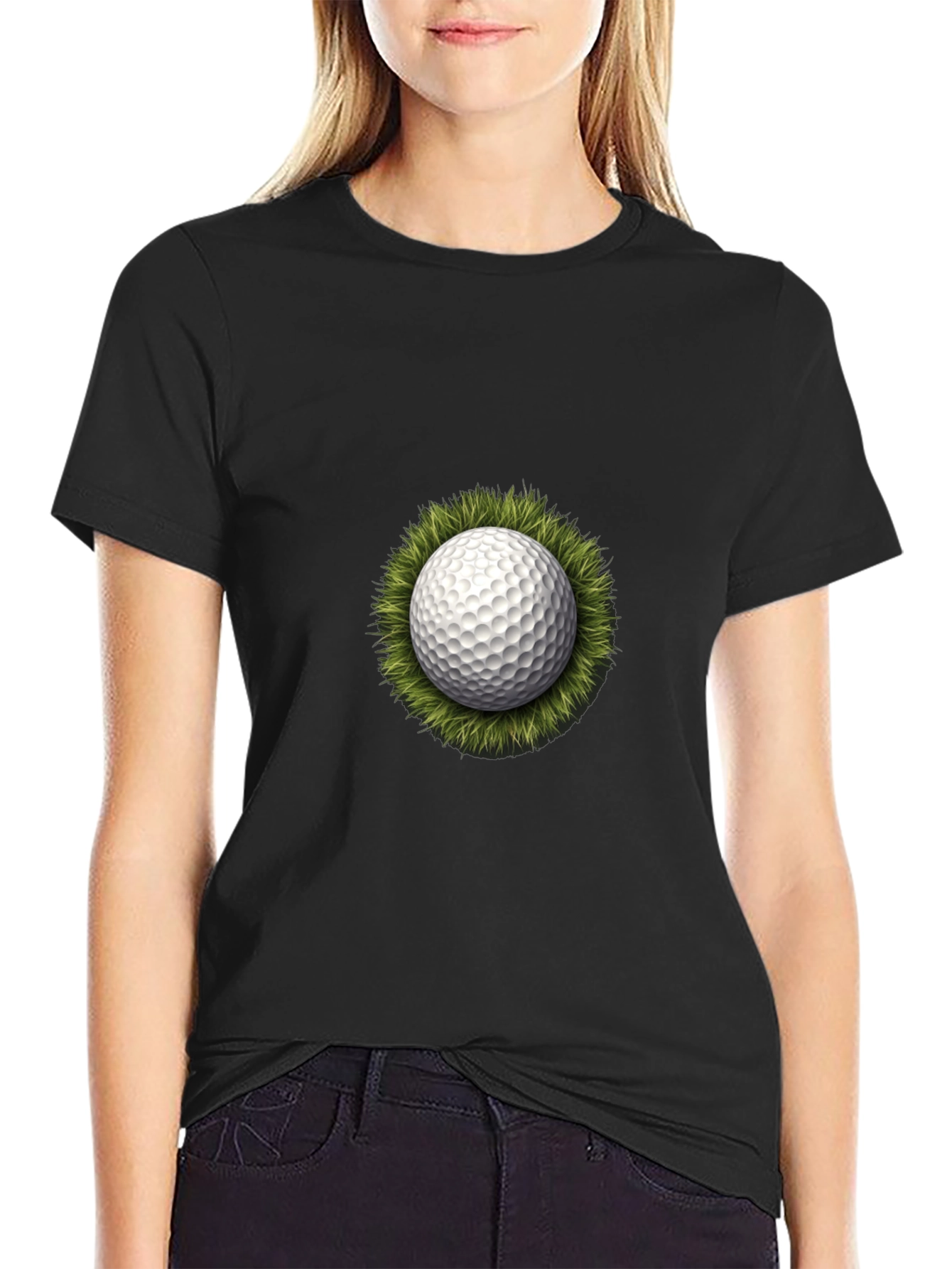 Golf Ball on Grass Graphic Tee - Black T-Shirt
