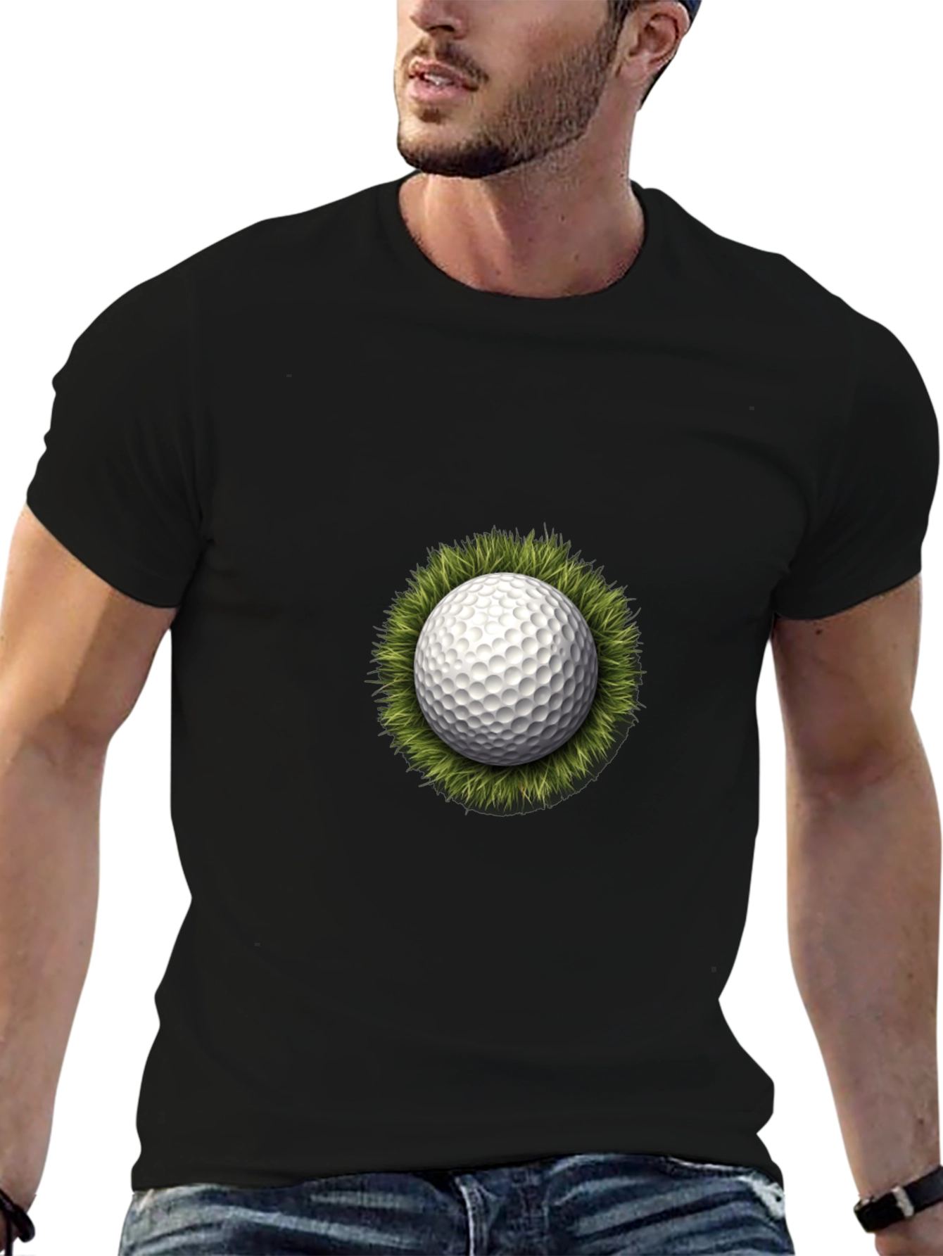 Golf Ball on Grass Graphic Tee - Black T-Shirt