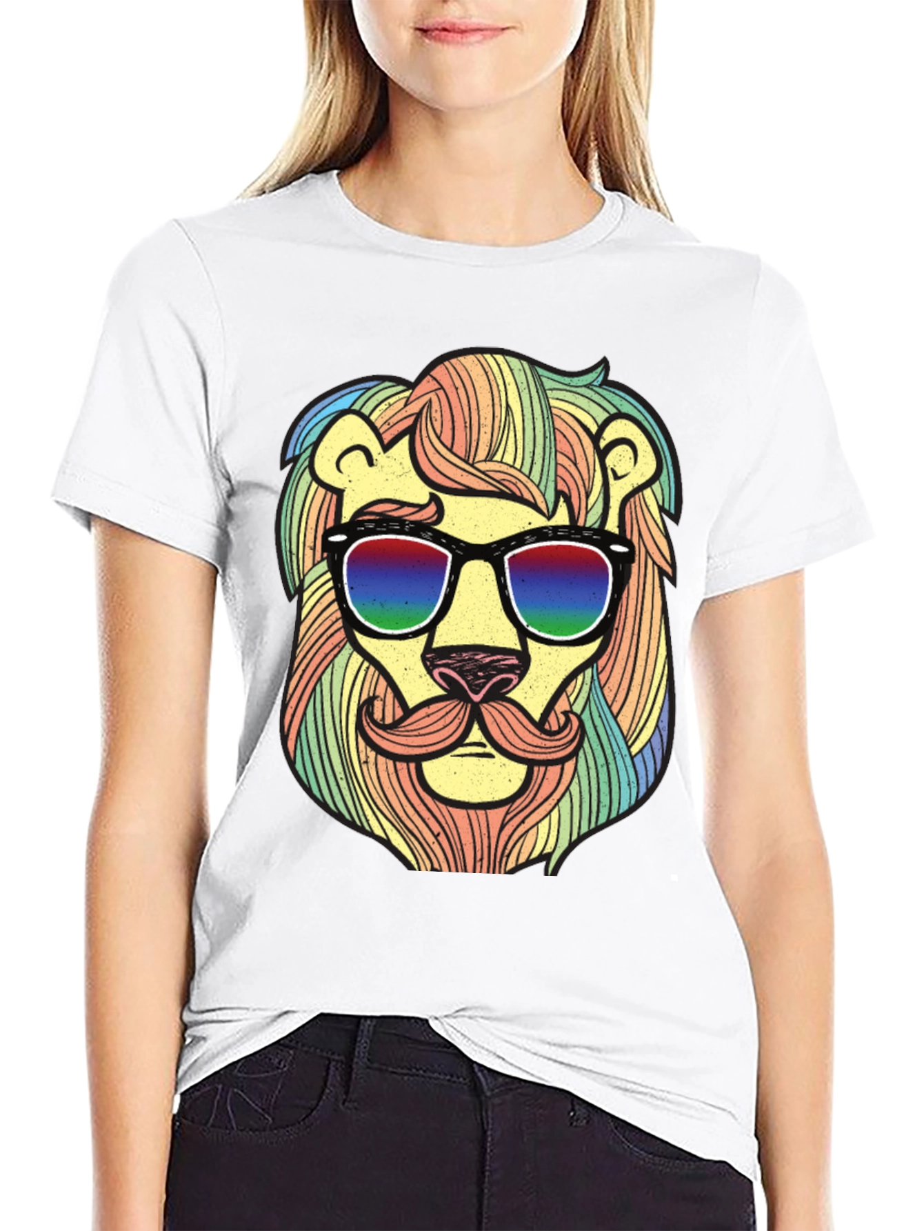 Cool Lion Graphic Tee - Unique Rainbow Design