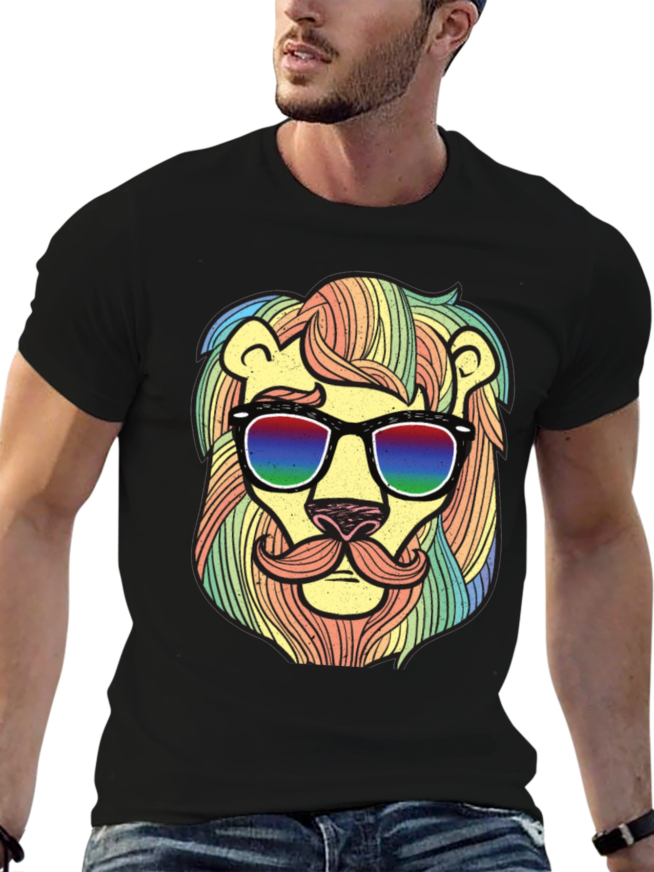 Cool Lion Graphic Tee - Unique Rainbow Design