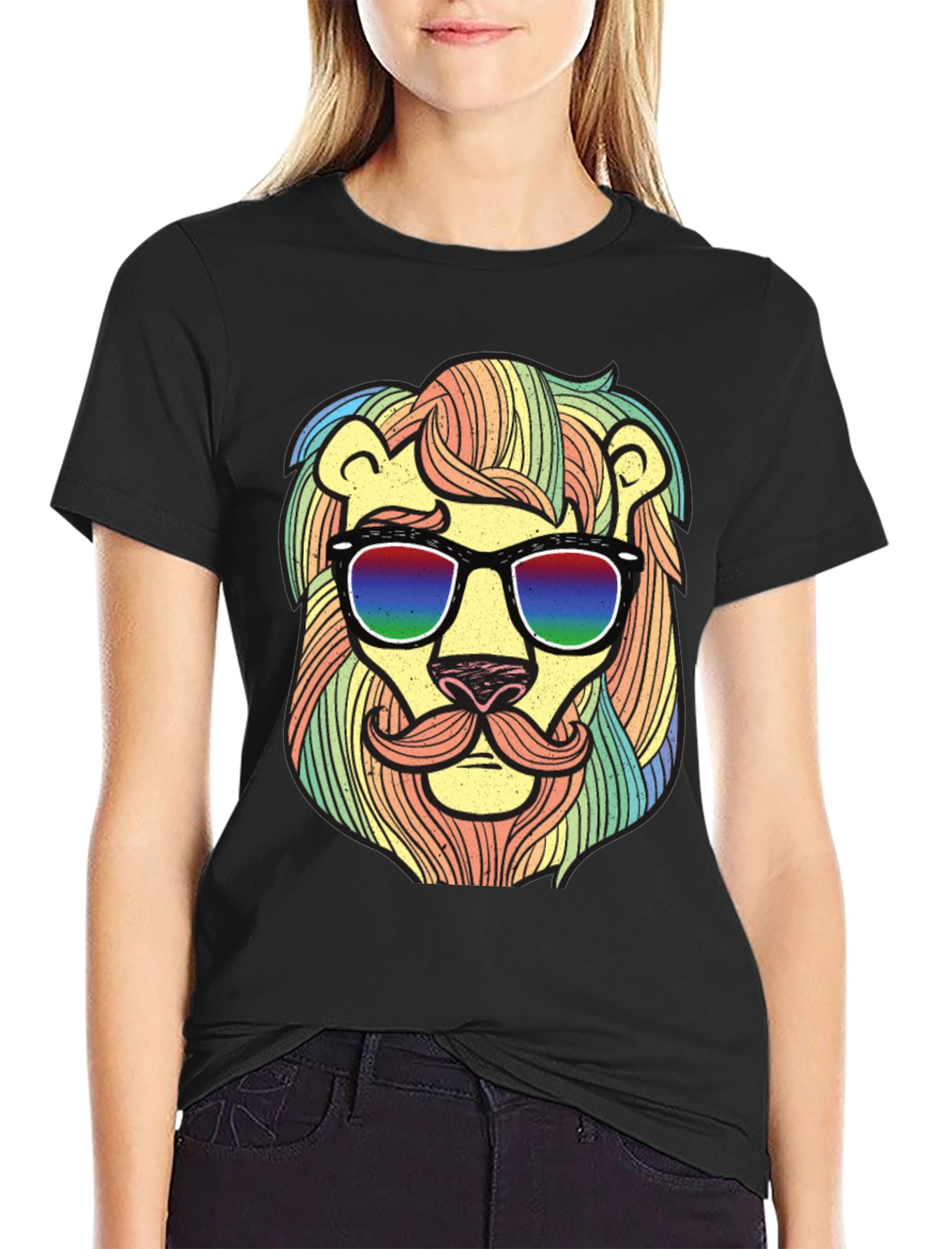 Cool Lion Graphic Tee - Unique Rainbow Design