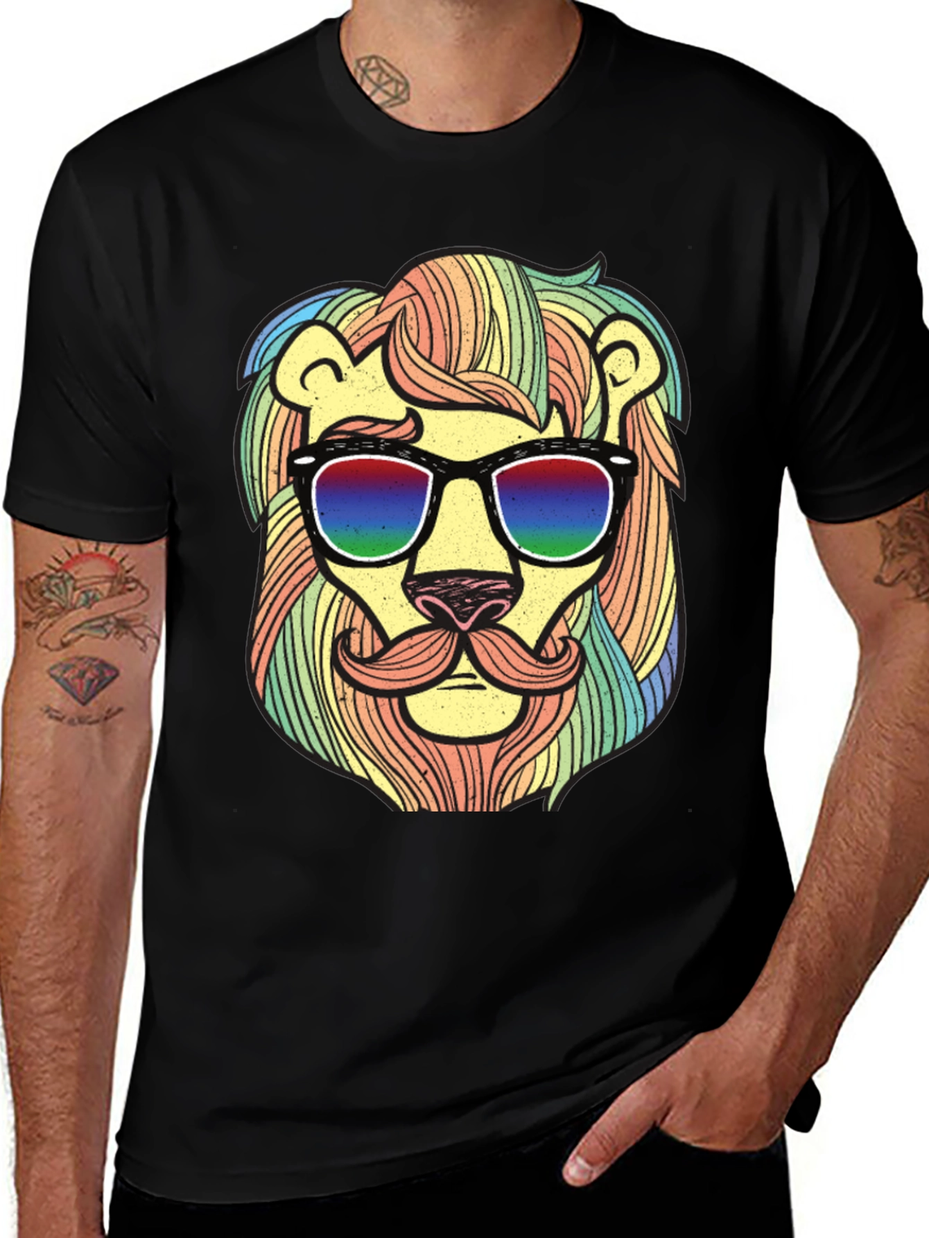 Cool Lion Graphic Tee - Unique Rainbow Design