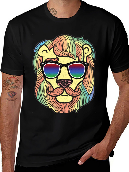 Cool Lion Graphic Tee - Unique Rainbow Design
