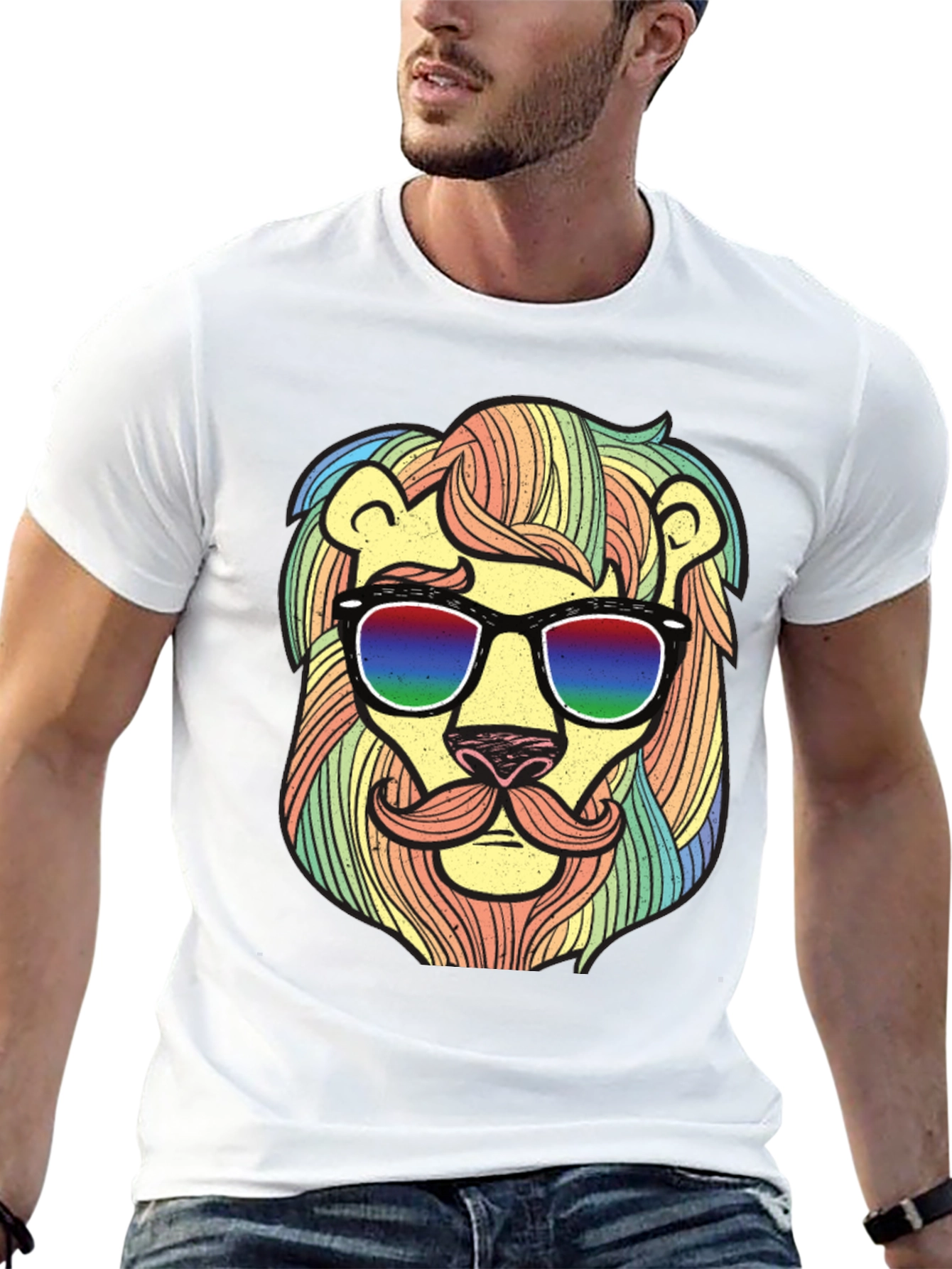 Cool Lion Graphic Tee - Unique Rainbow Design