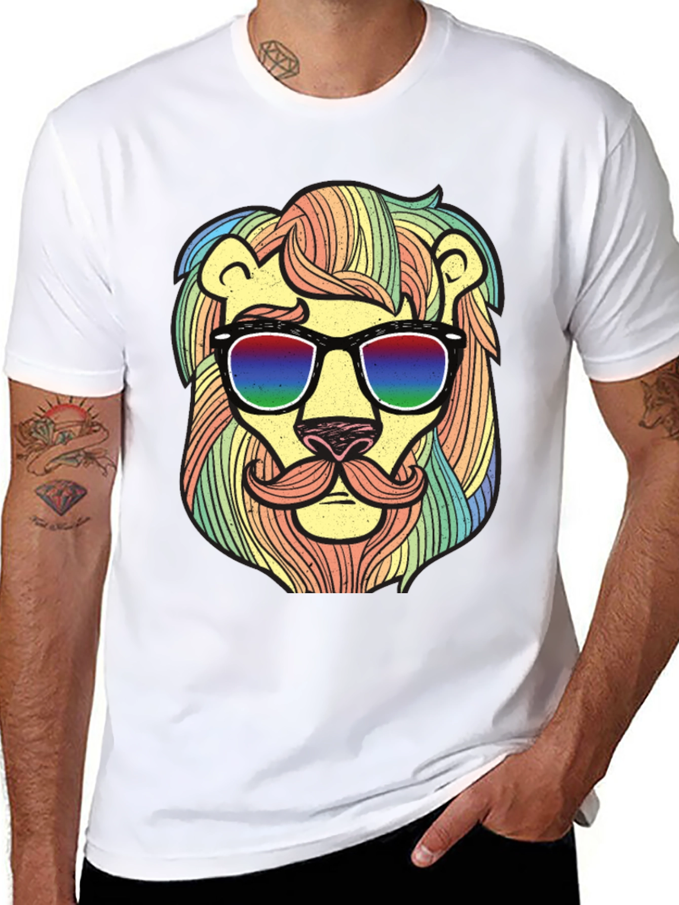 Cool Lion Graphic Tee - Unique Rainbow Design