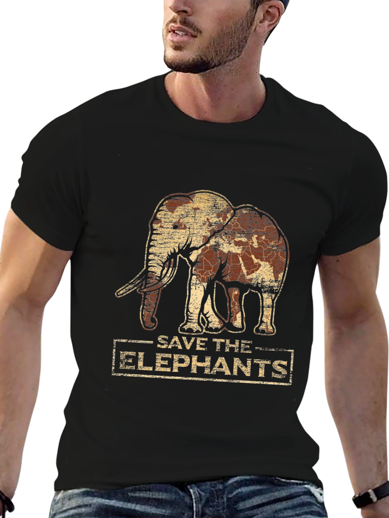 Save the Elephants Graphic Print Tee - Black