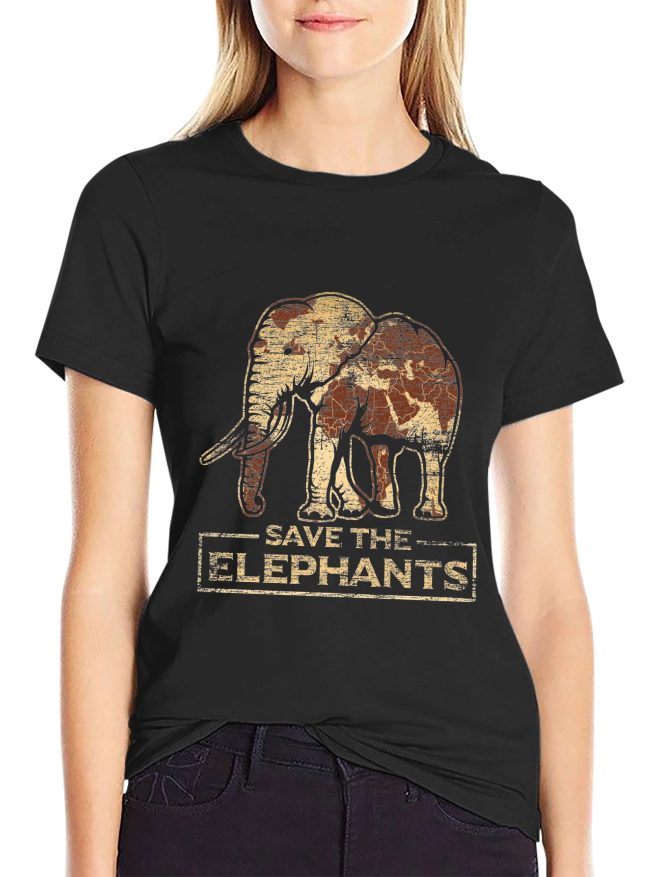 Save the Elephants Graphic Print Tee - Black