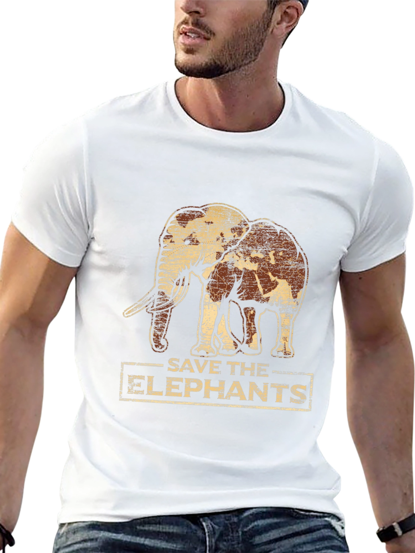 Save the Elephants Graphic Print Tee - Black