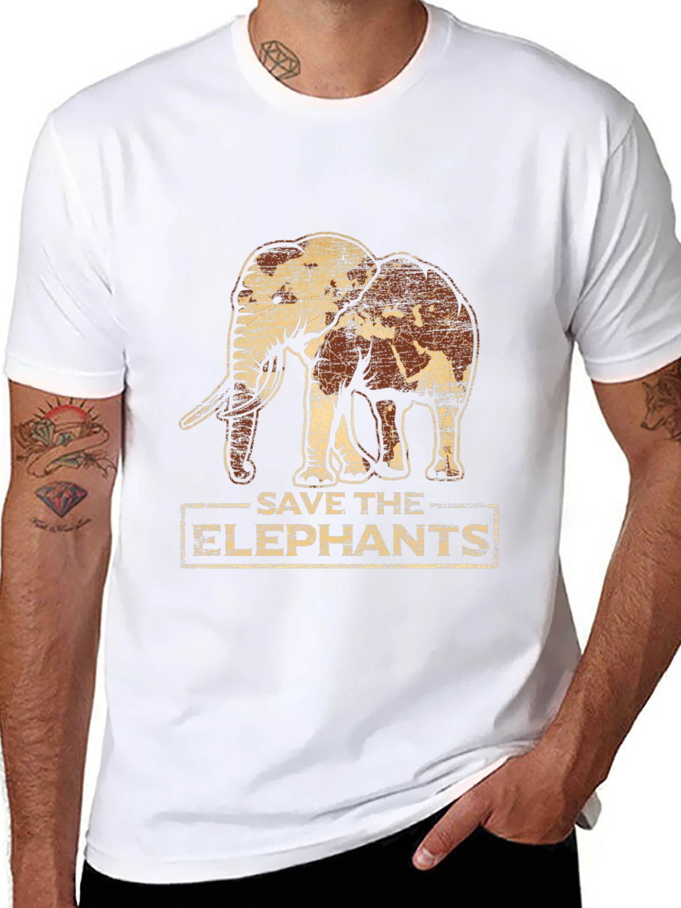 Save the Elephants Graphic Print Tee - Black