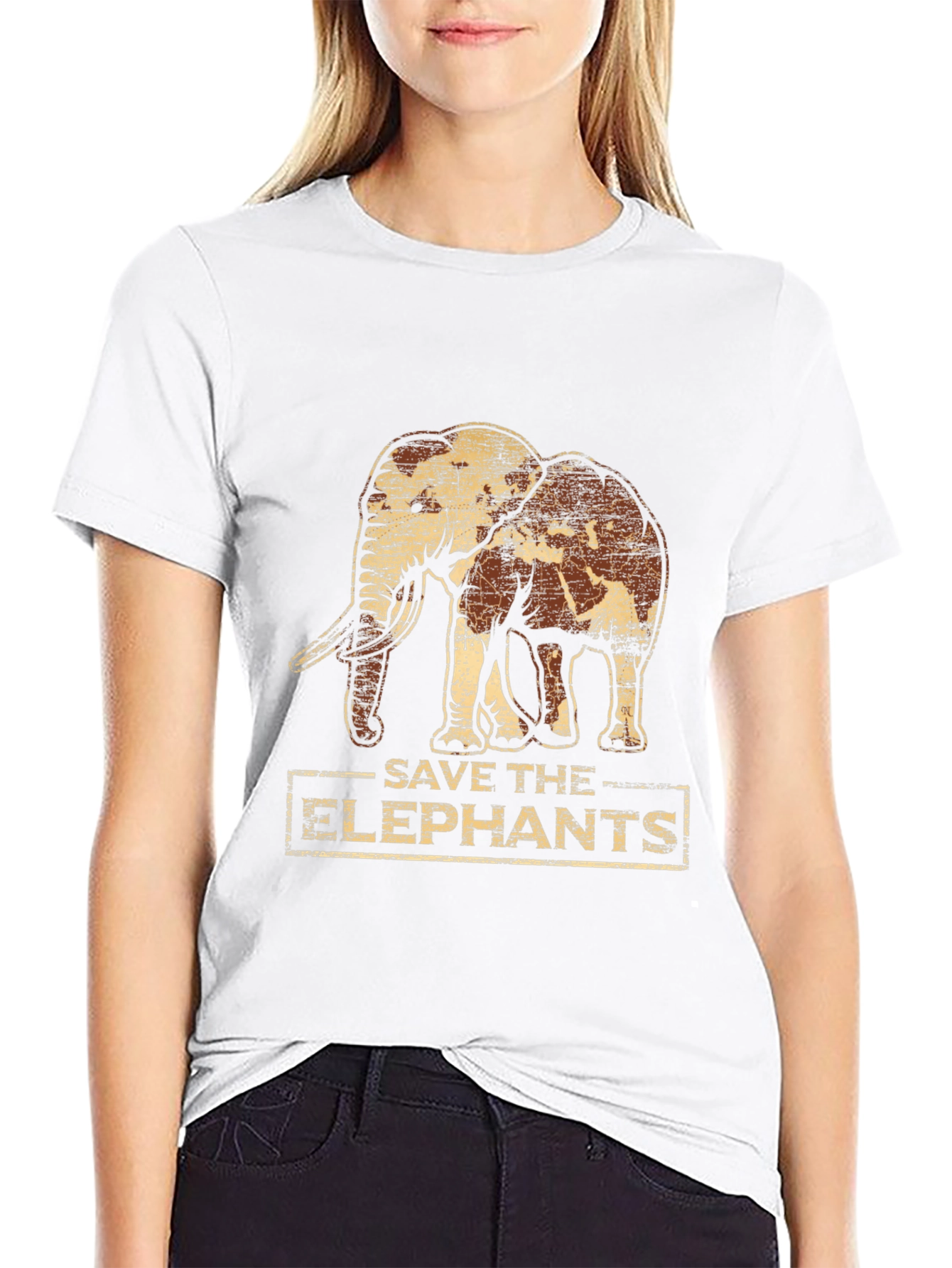 Save the Elephants Graphic Print Tee - Black