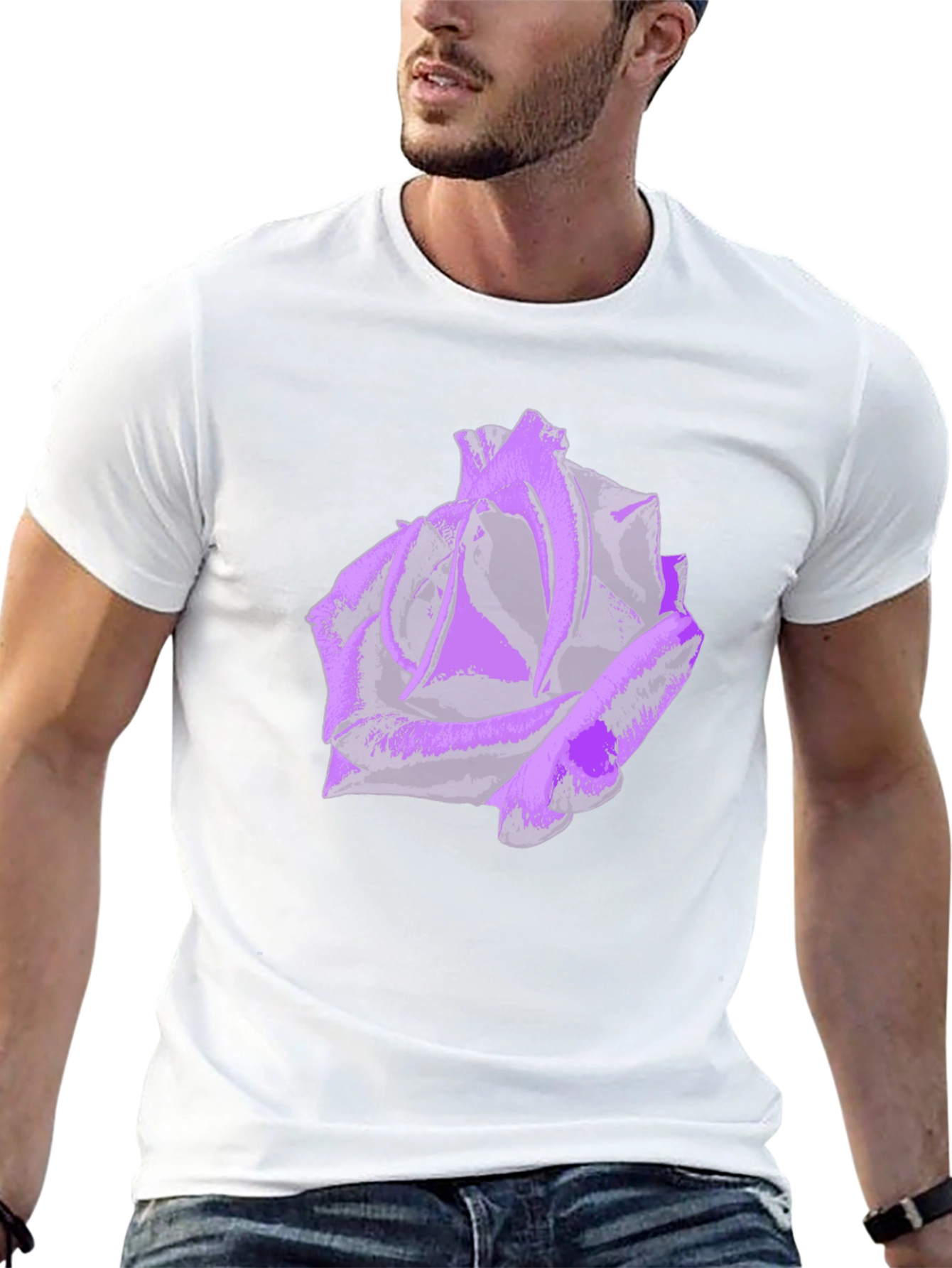 Purple Rose Graphic Tee - Stylish Mens Black T-Shirt