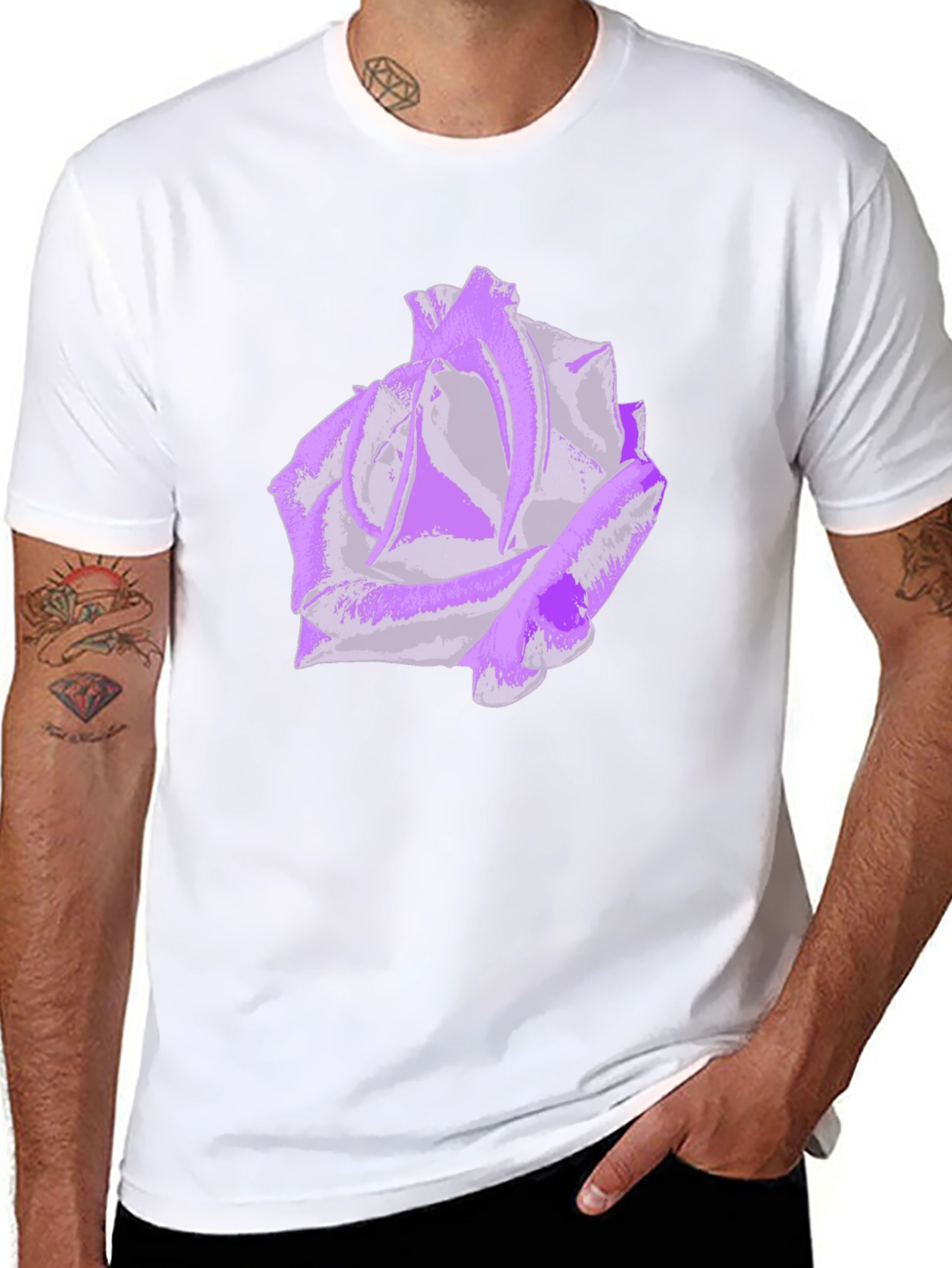 Purple Rose Graphic Tee - Stylish Mens Black T-Shirt