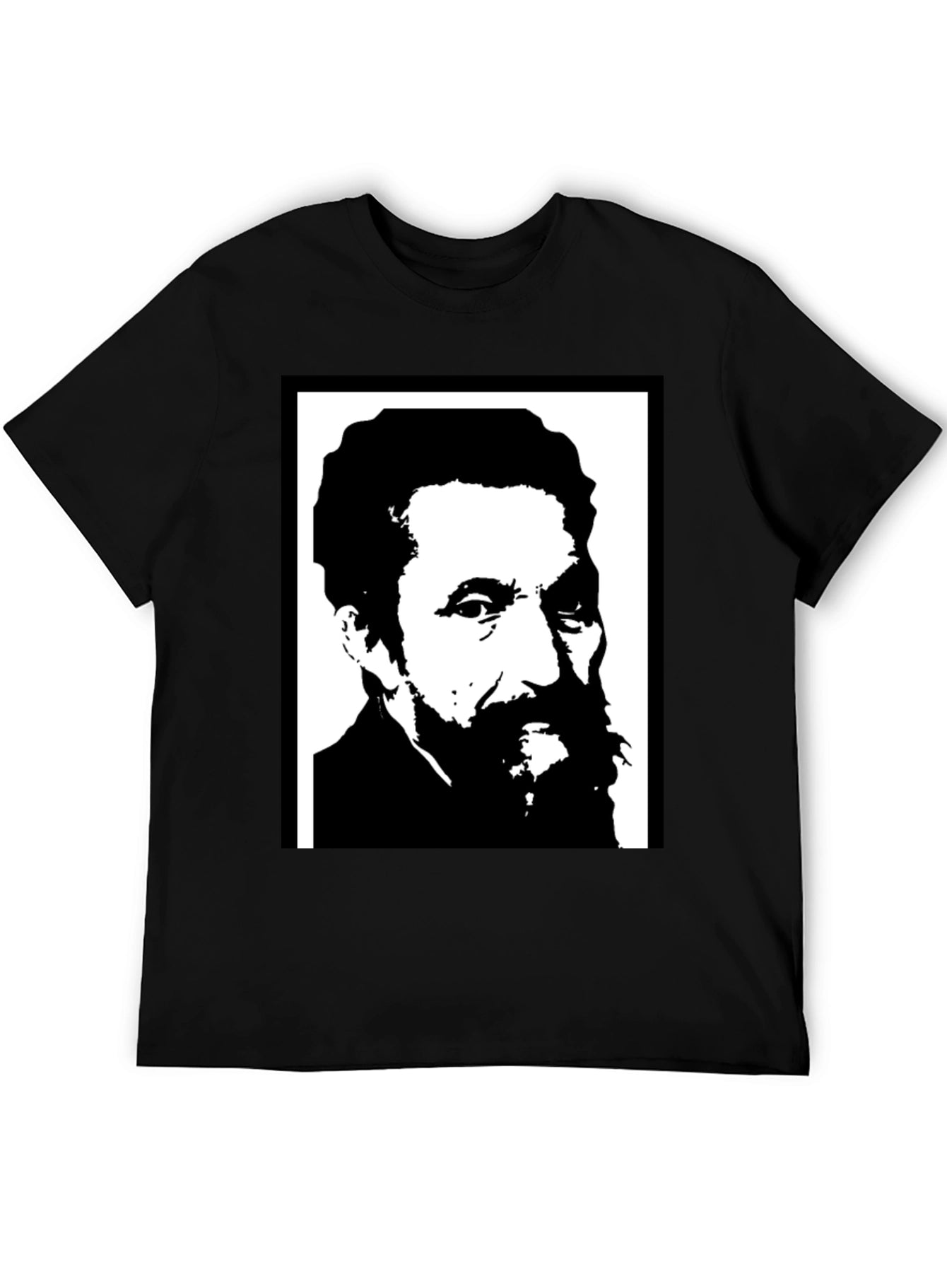 Black T-Shirt with Portrait Print