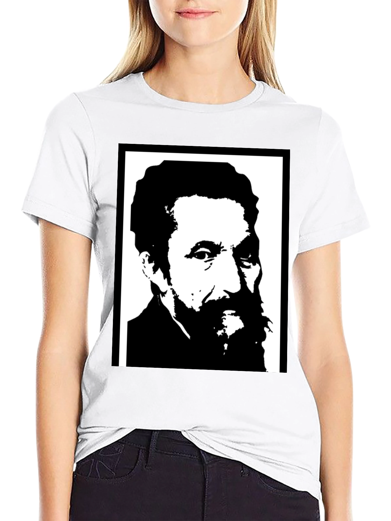 Black T-Shirt with Portrait Print