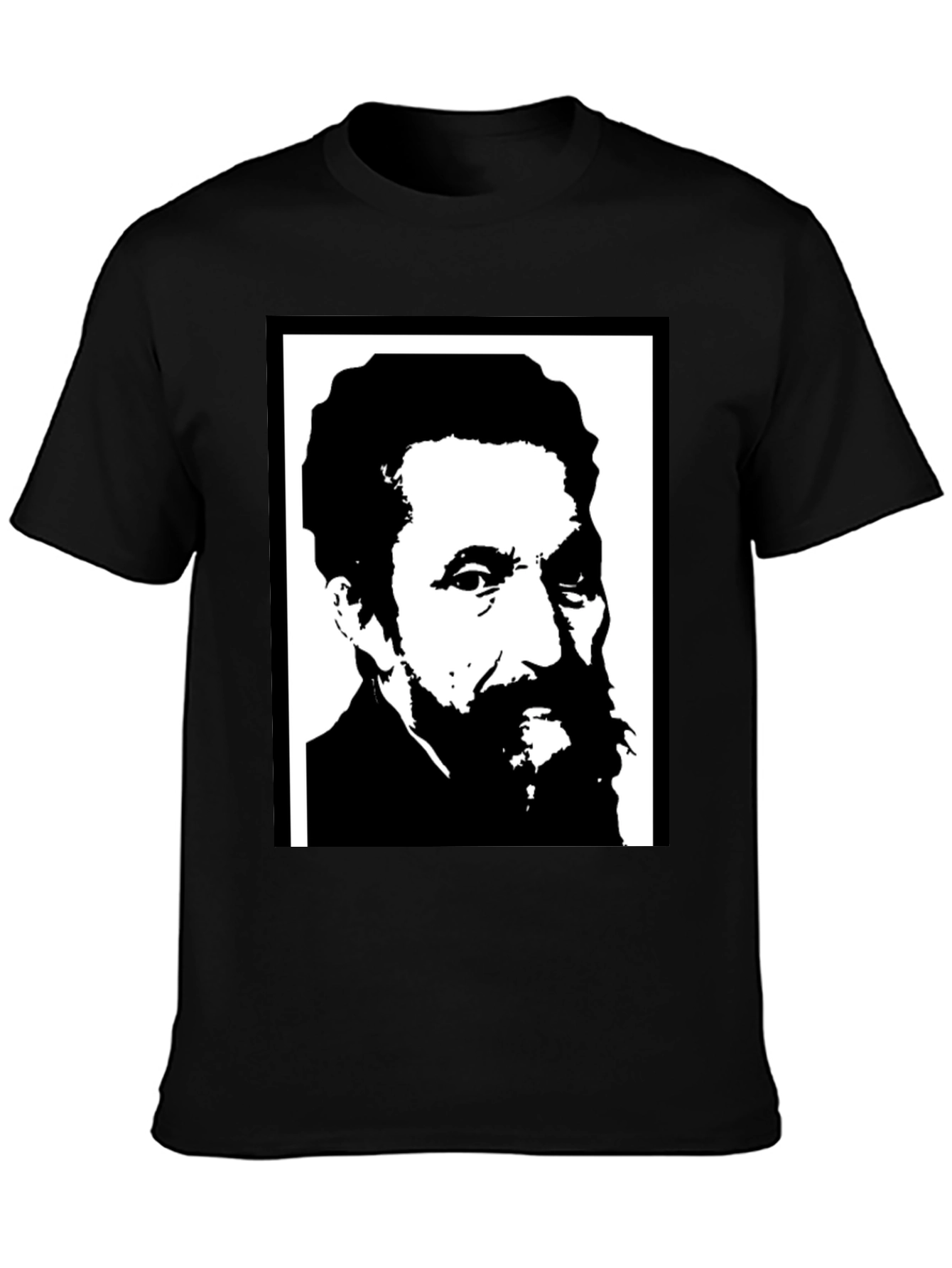 Black T-Shirt with Portrait Print