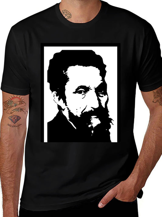 Black T-Shirt with Portrait Print
