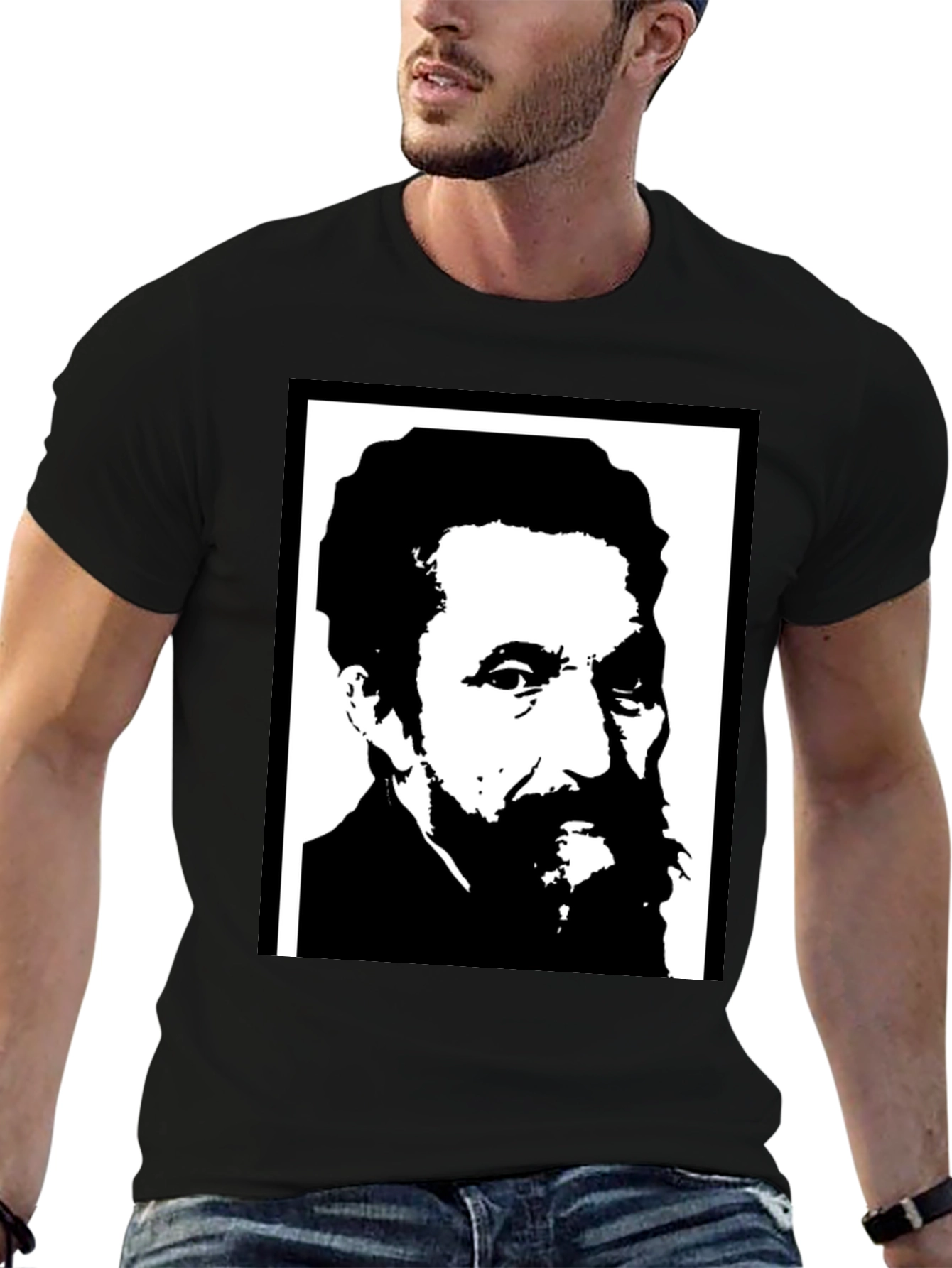 Black T-Shirt with Portrait Print