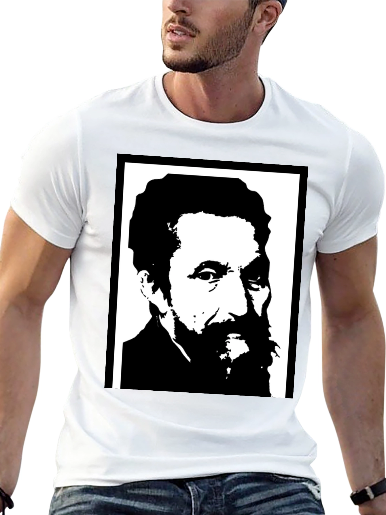 Black T-Shirt with Portrait Print