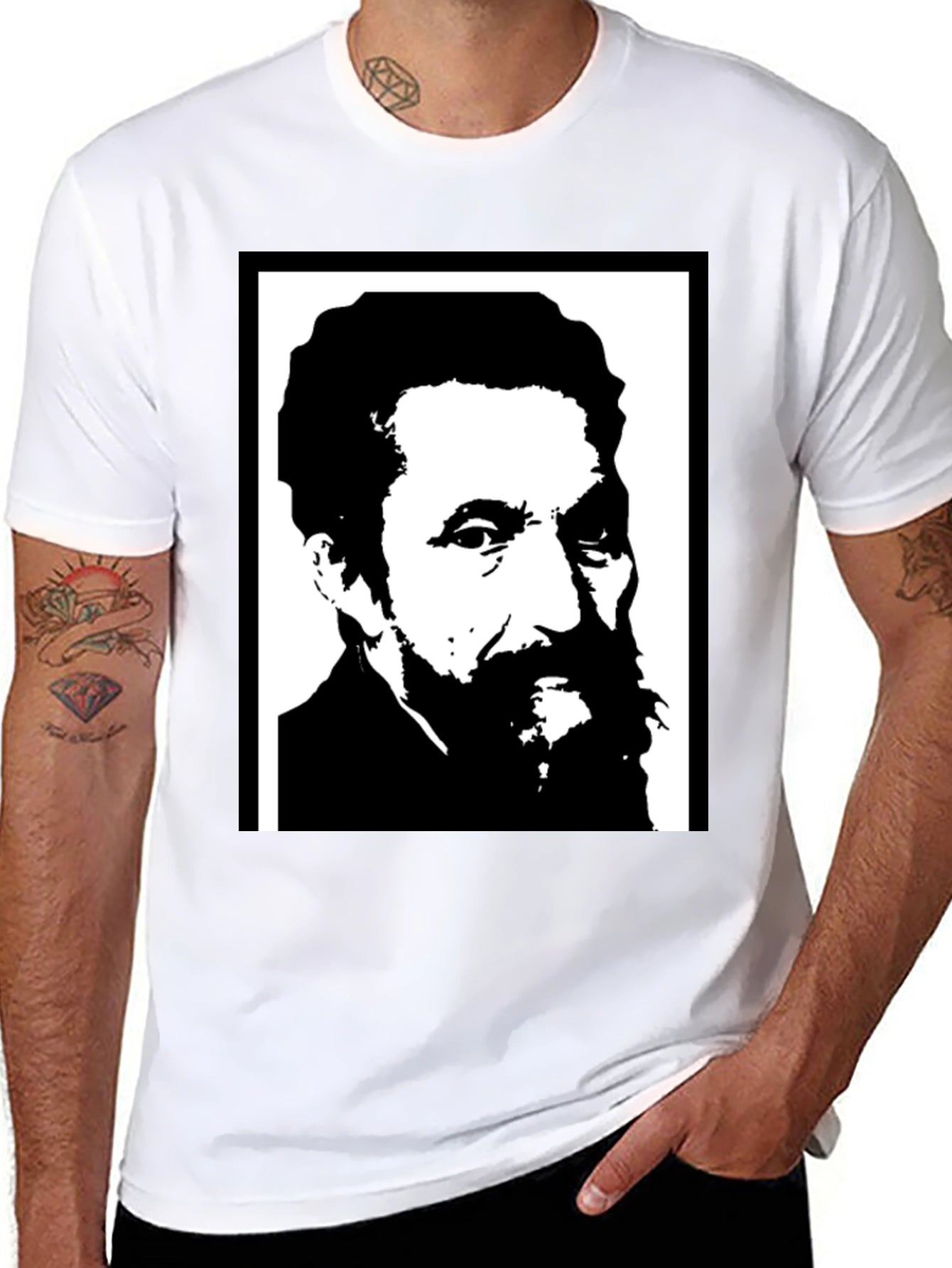 Black T-Shirt with Portrait Print