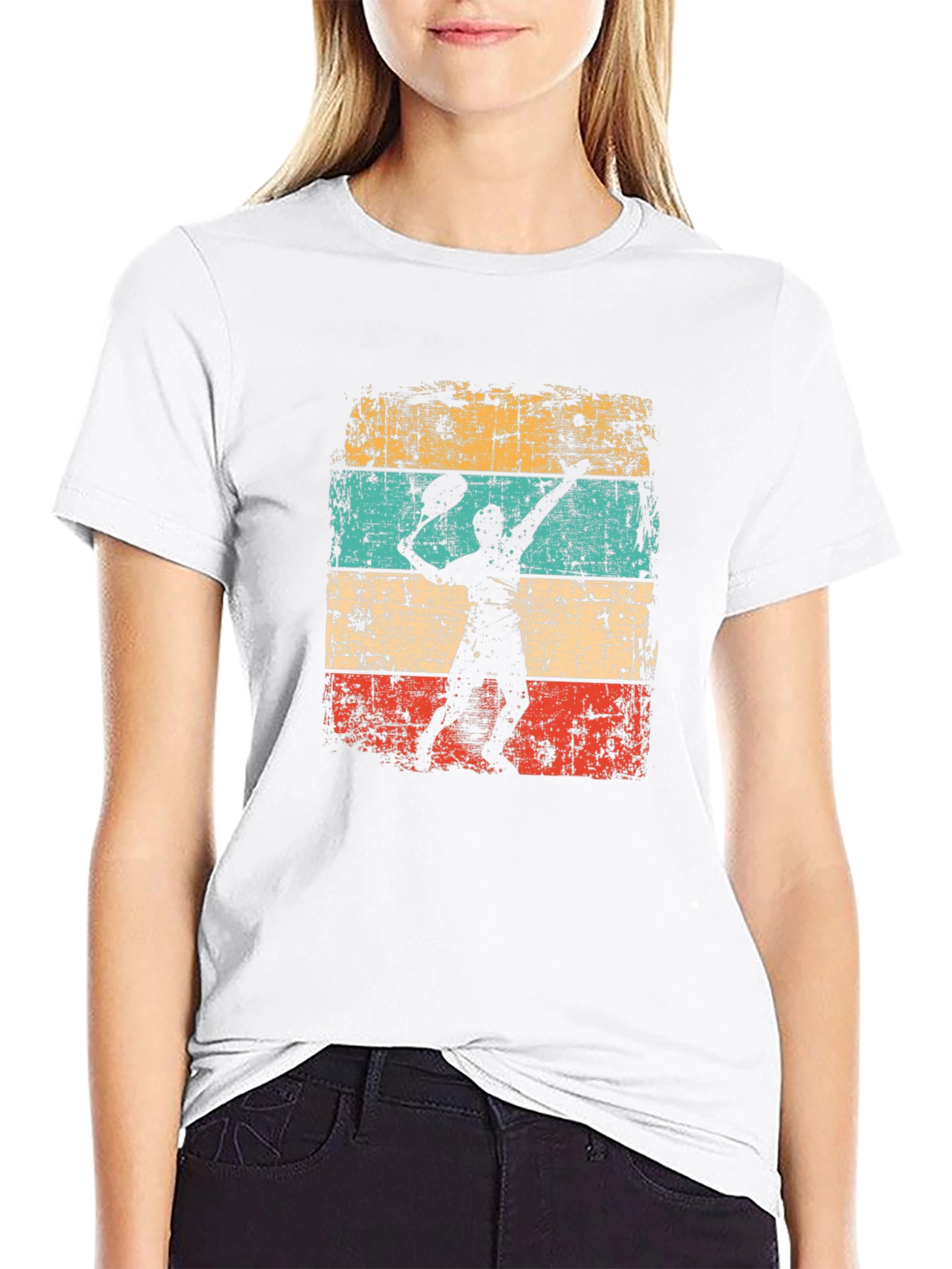 Retro Tennis Player Graphic Black T-Shirt