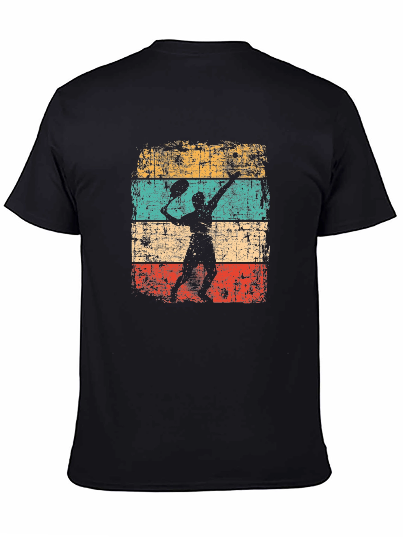 Retro Tennis Player Graphic Black T-Shirt