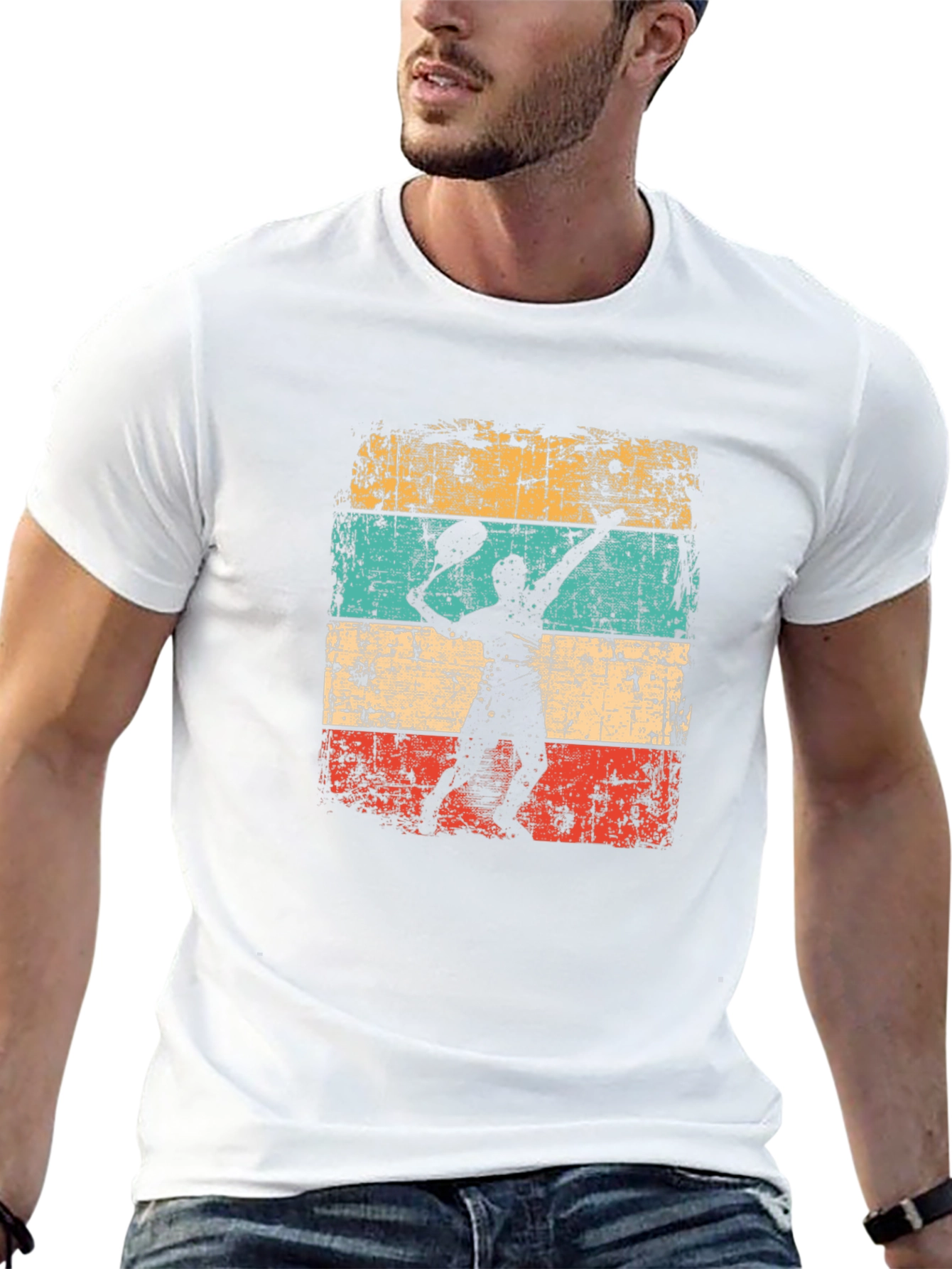 Retro Tennis Player Graphic Black T-Shirt