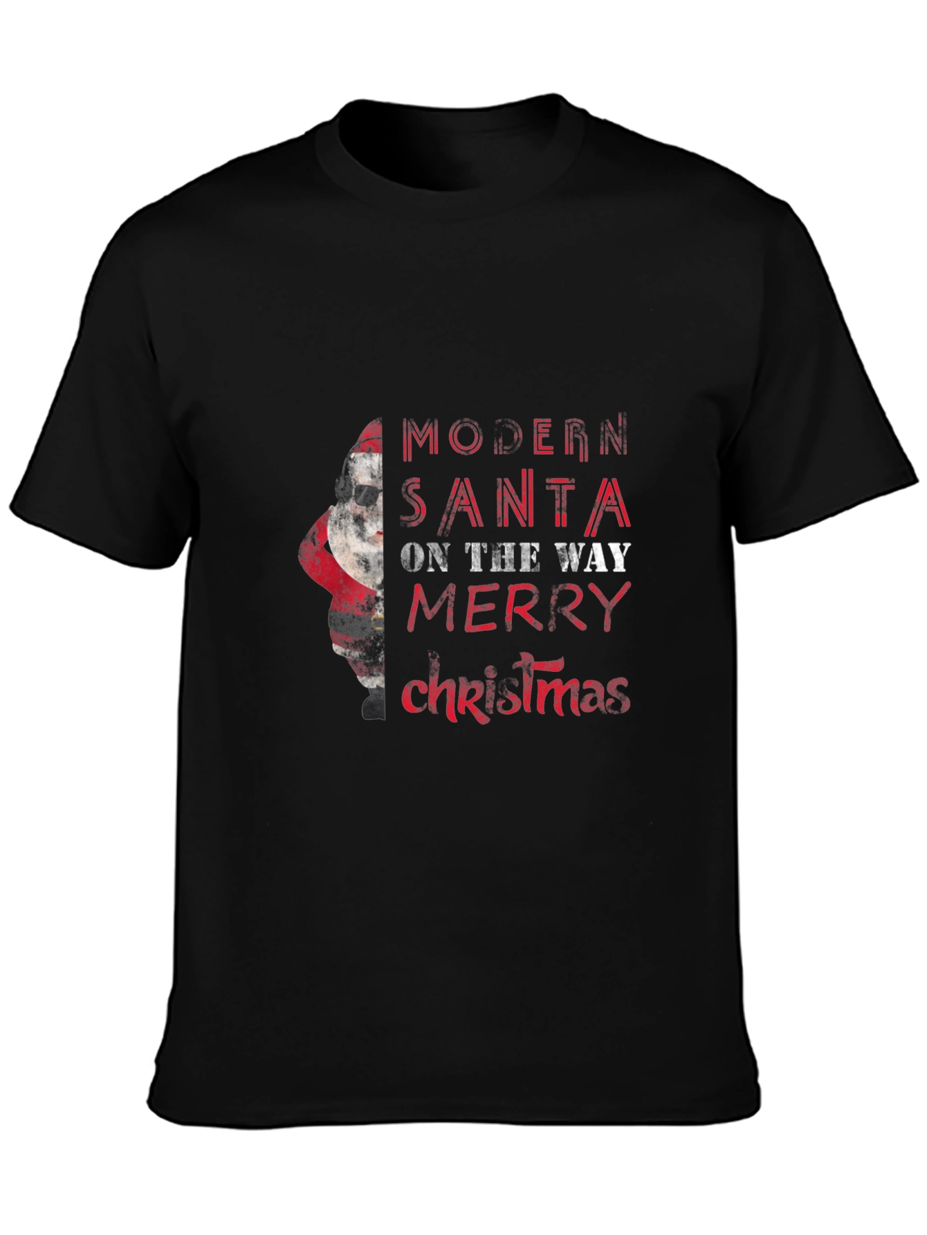 Modern Santa Merry Christmas Black Graphic Tee
