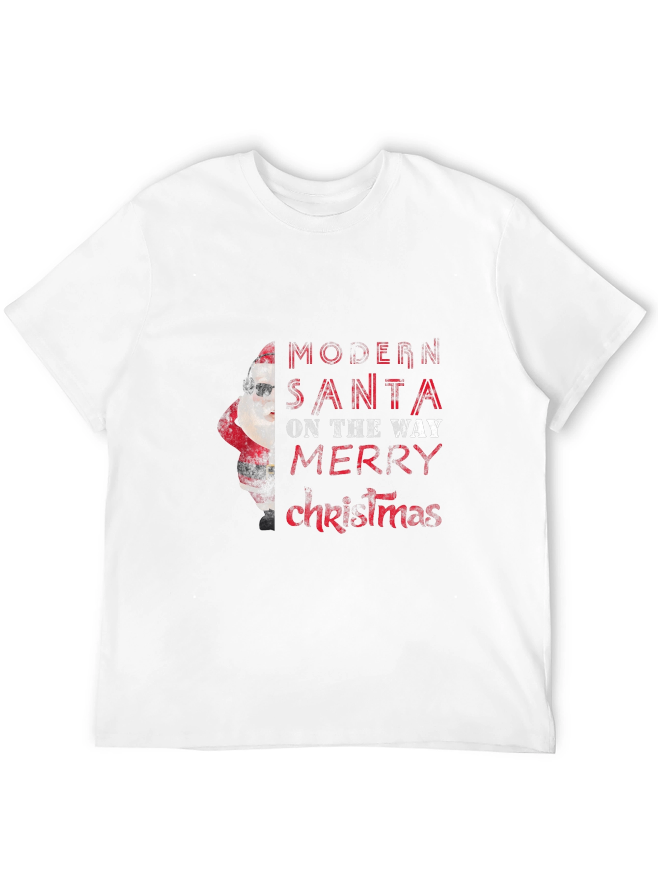 Modern Santa Merry Christmas Black Graphic Tee