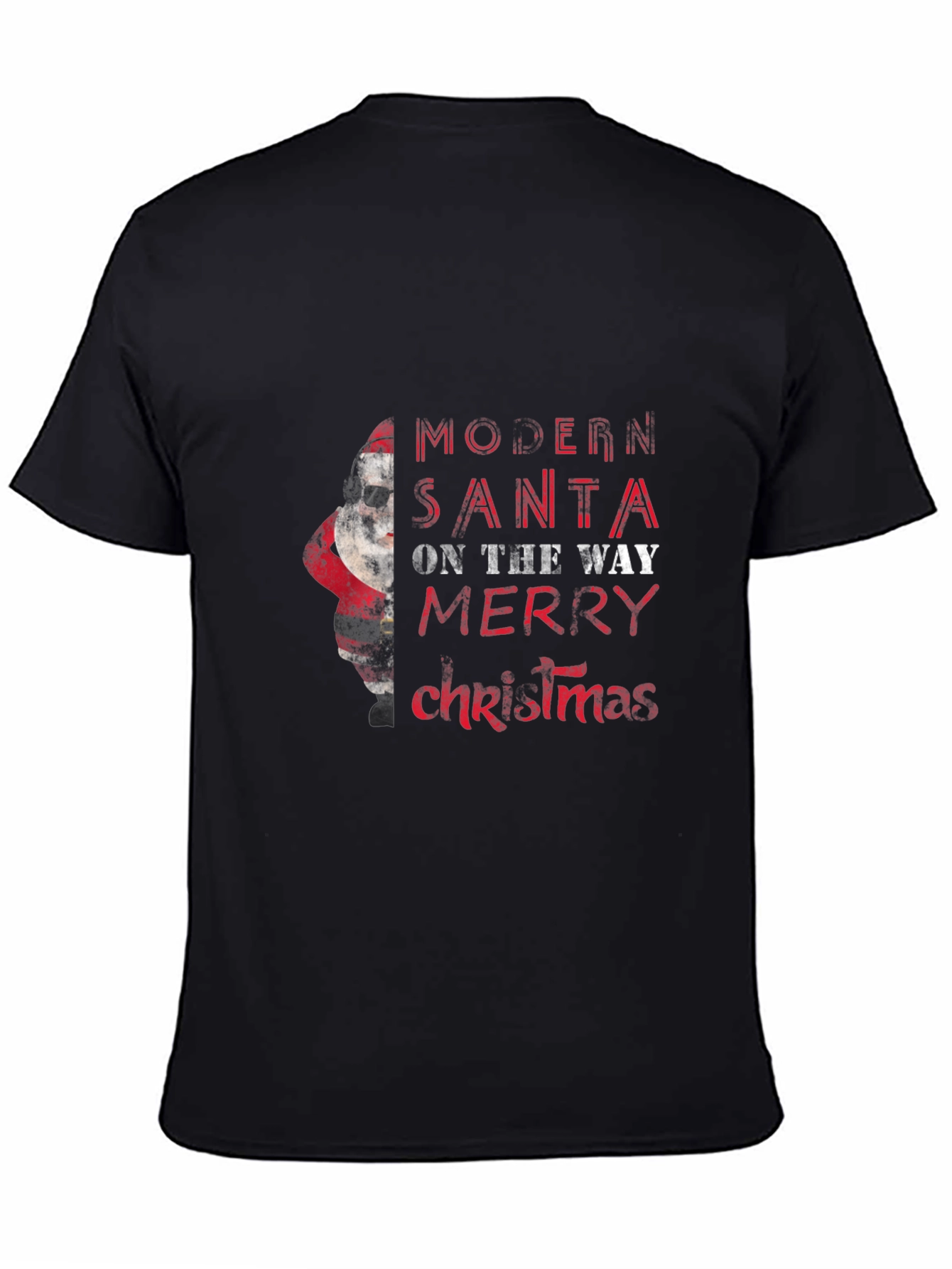 Modern Santa Merry Christmas Black Graphic Tee