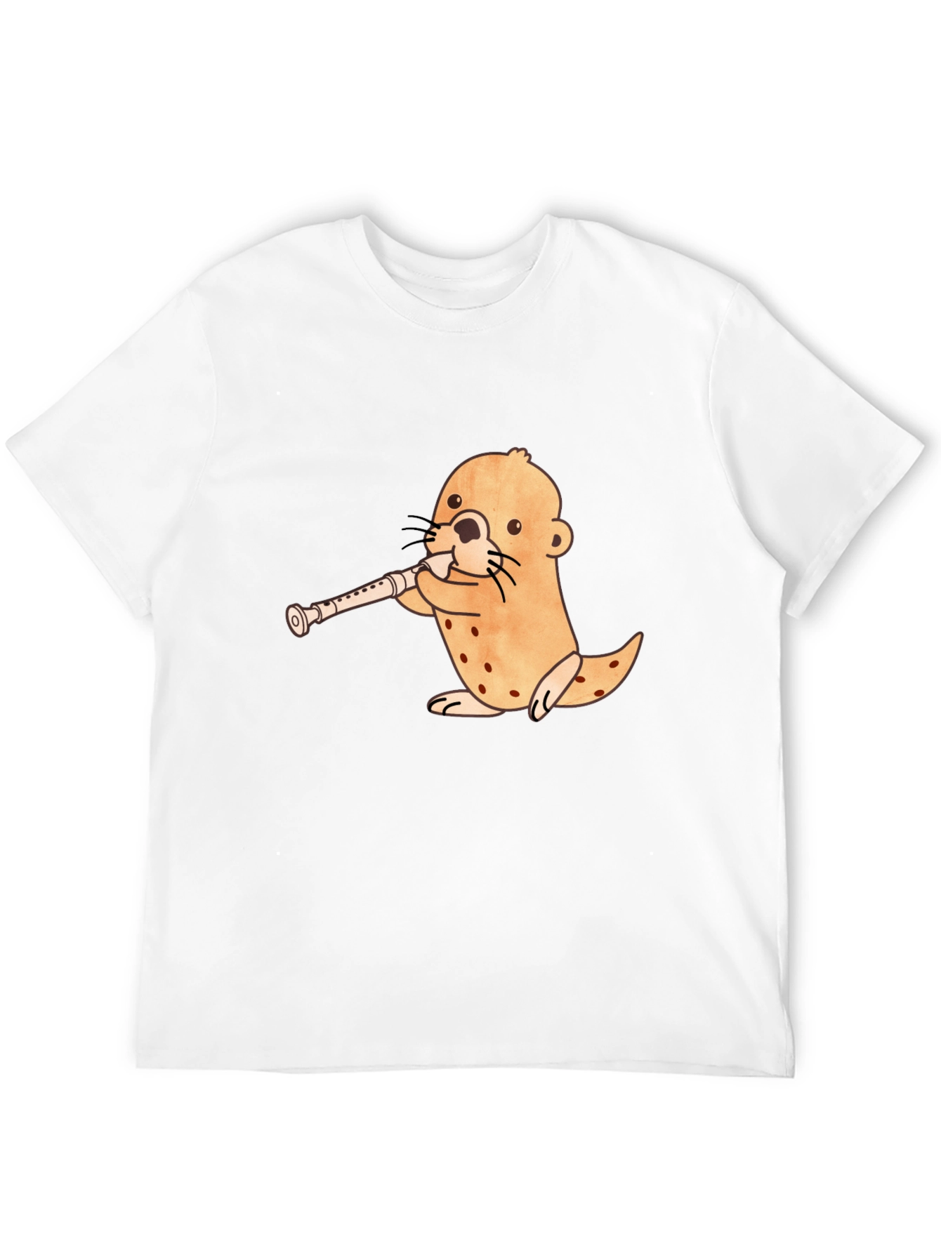 Funny Otter Playing Flute Black T-Shirt