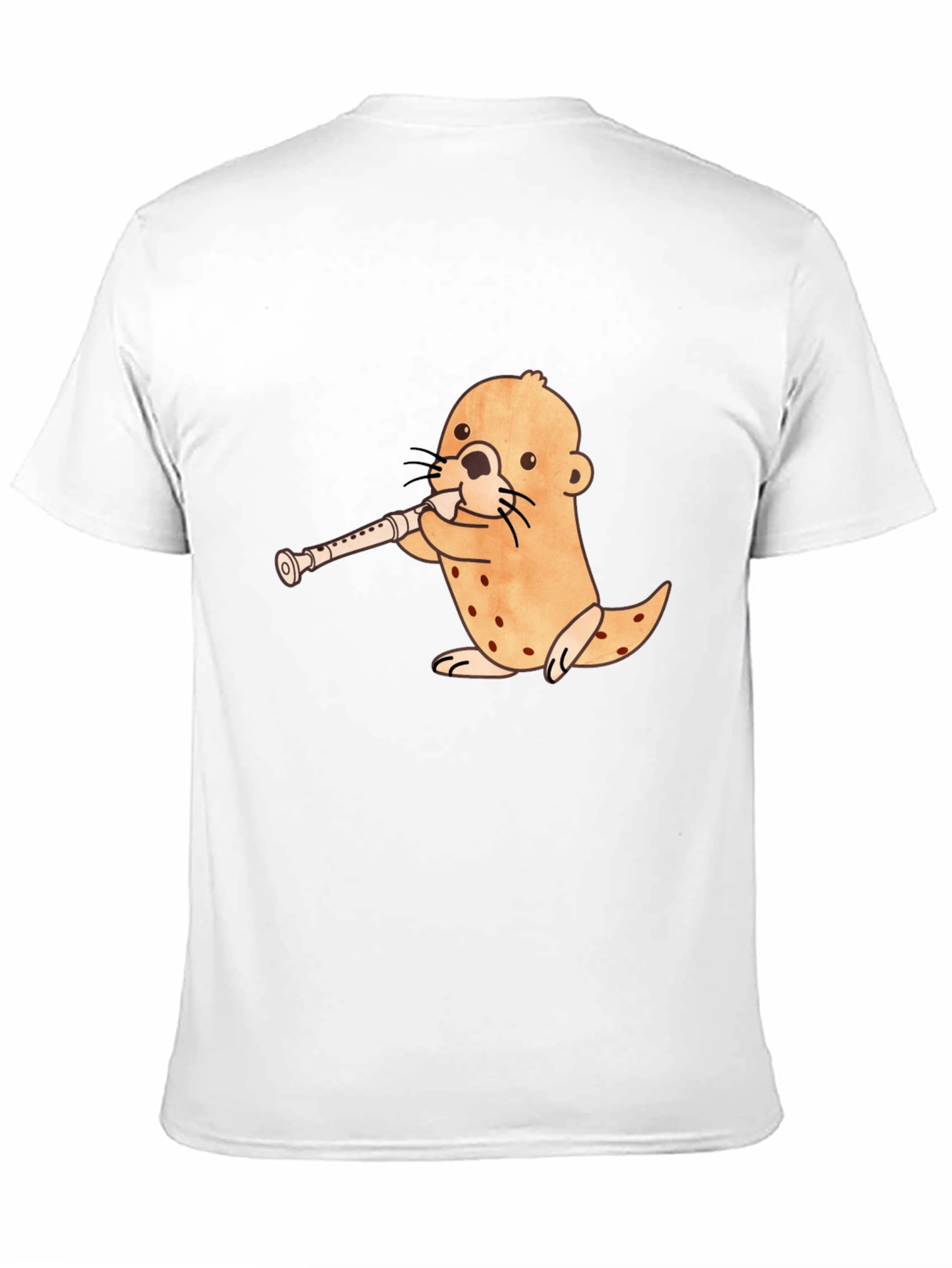Funny Otter Playing Flute Black T-Shirt