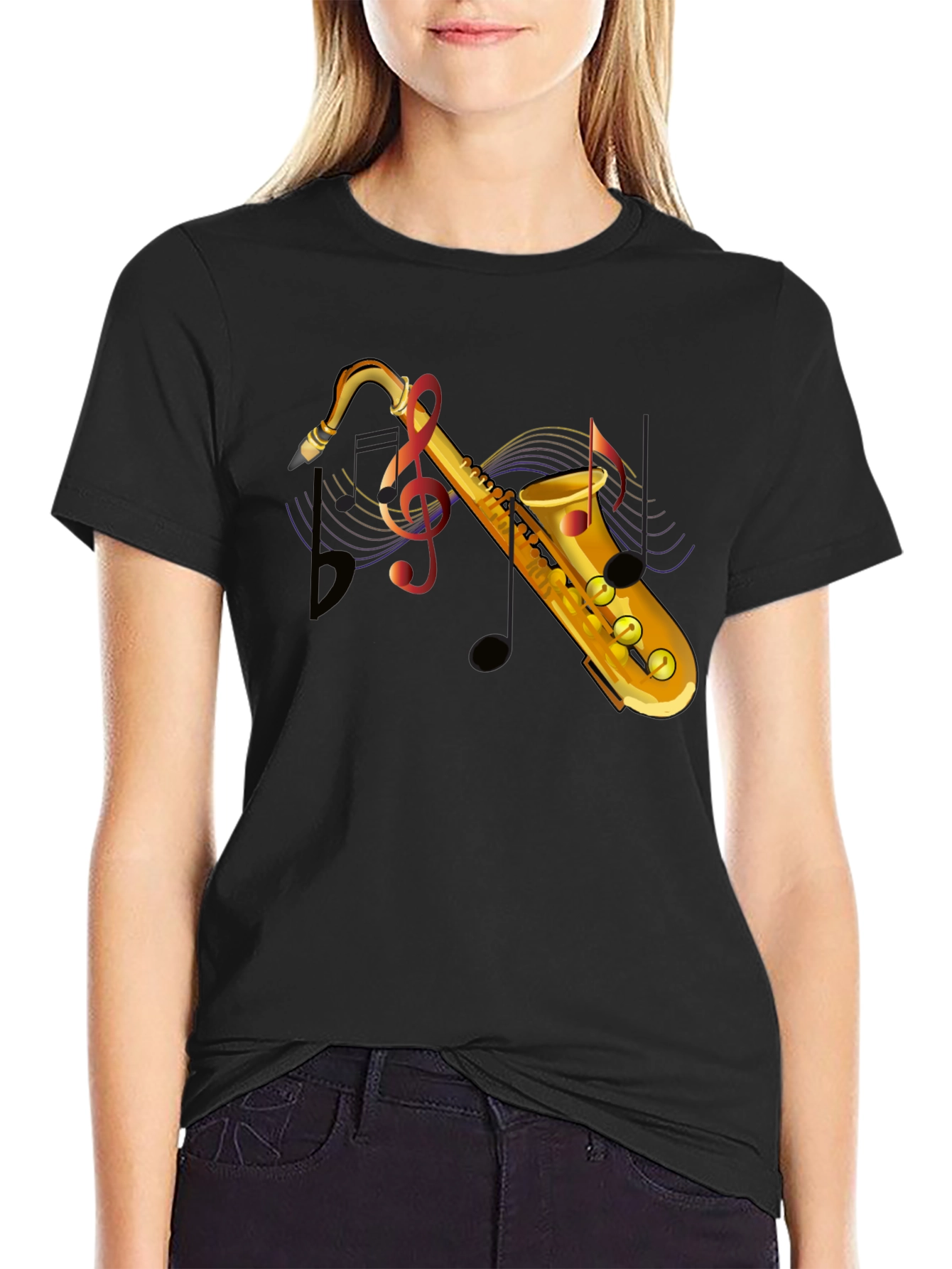 Saxophone Graphic Black T-Shirt - Music Lover Tee