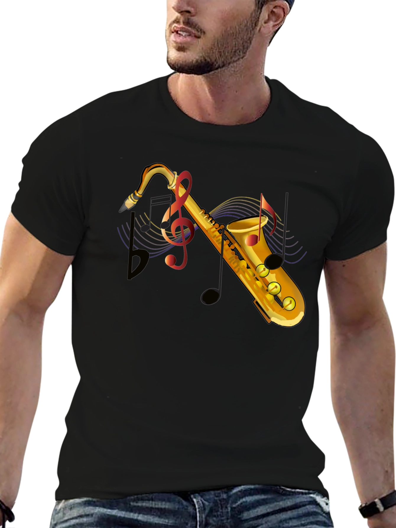 Saxophone Graphic Black T-Shirt - Music Lover Tee