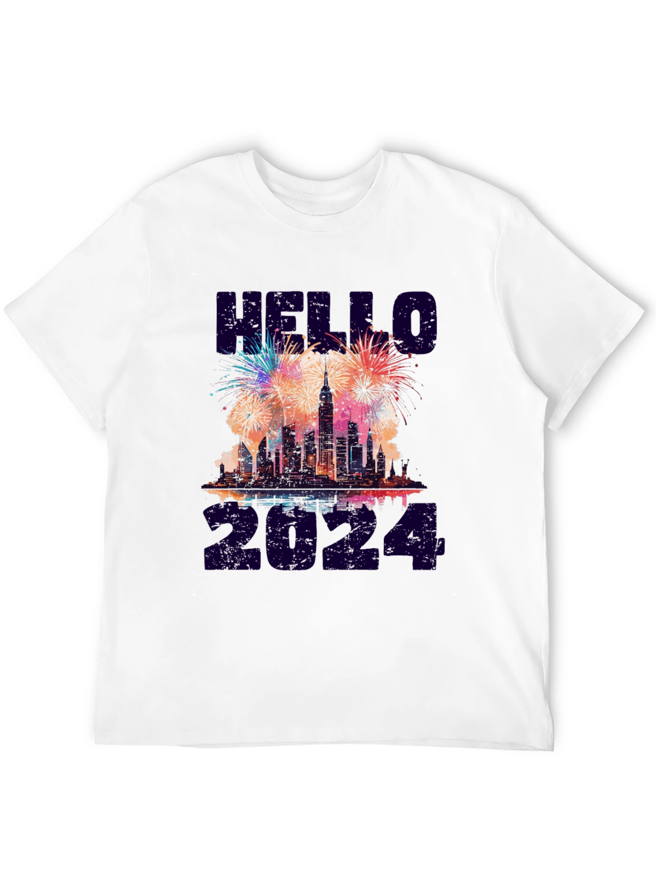 Hello 2024 NYC Skyline Fireworks Graphic Tee