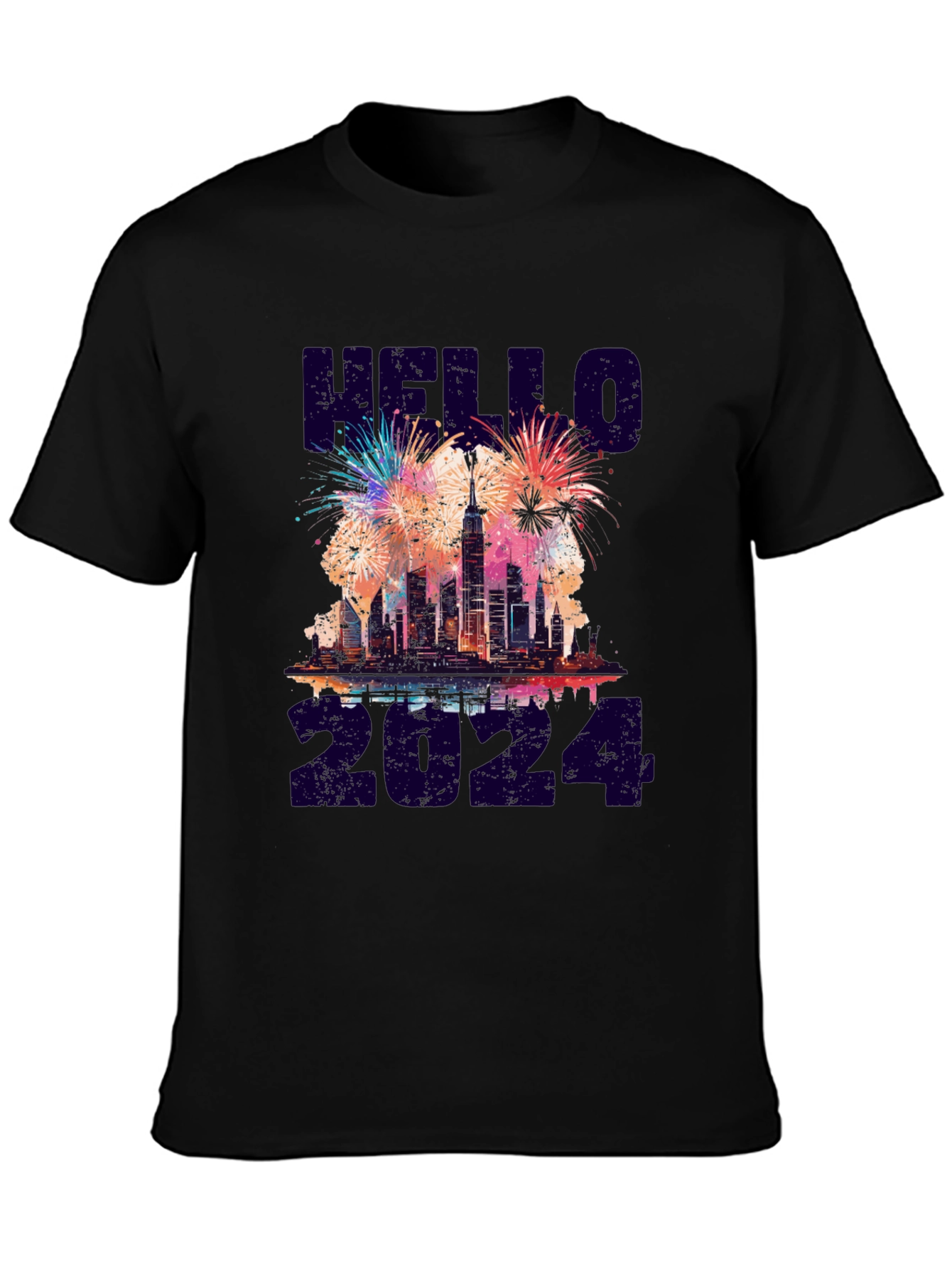 Hello 2024 NYC Skyline Fireworks Graphic Tee