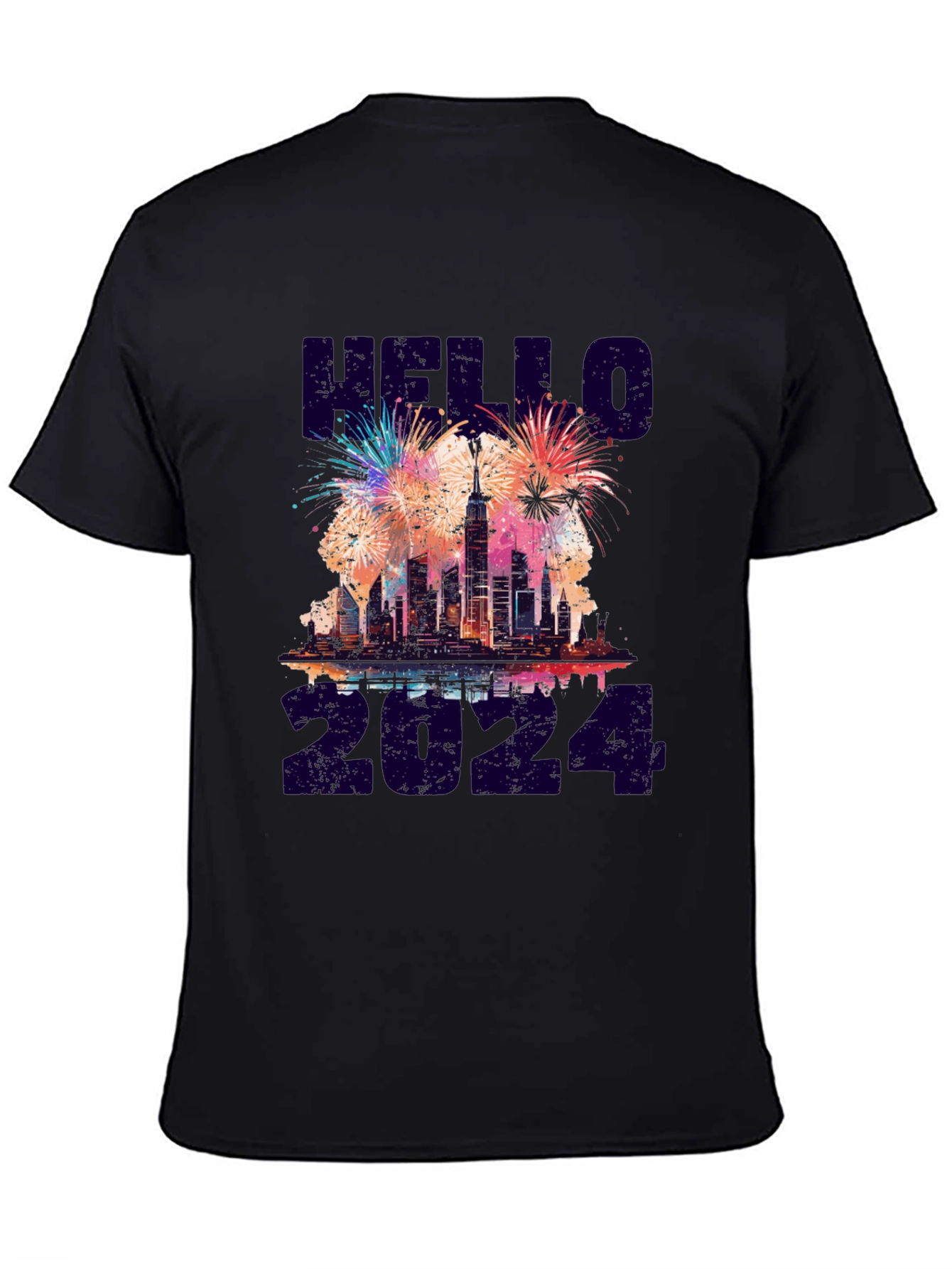 Hello 2024 NYC Skyline Fireworks Graphic Tee