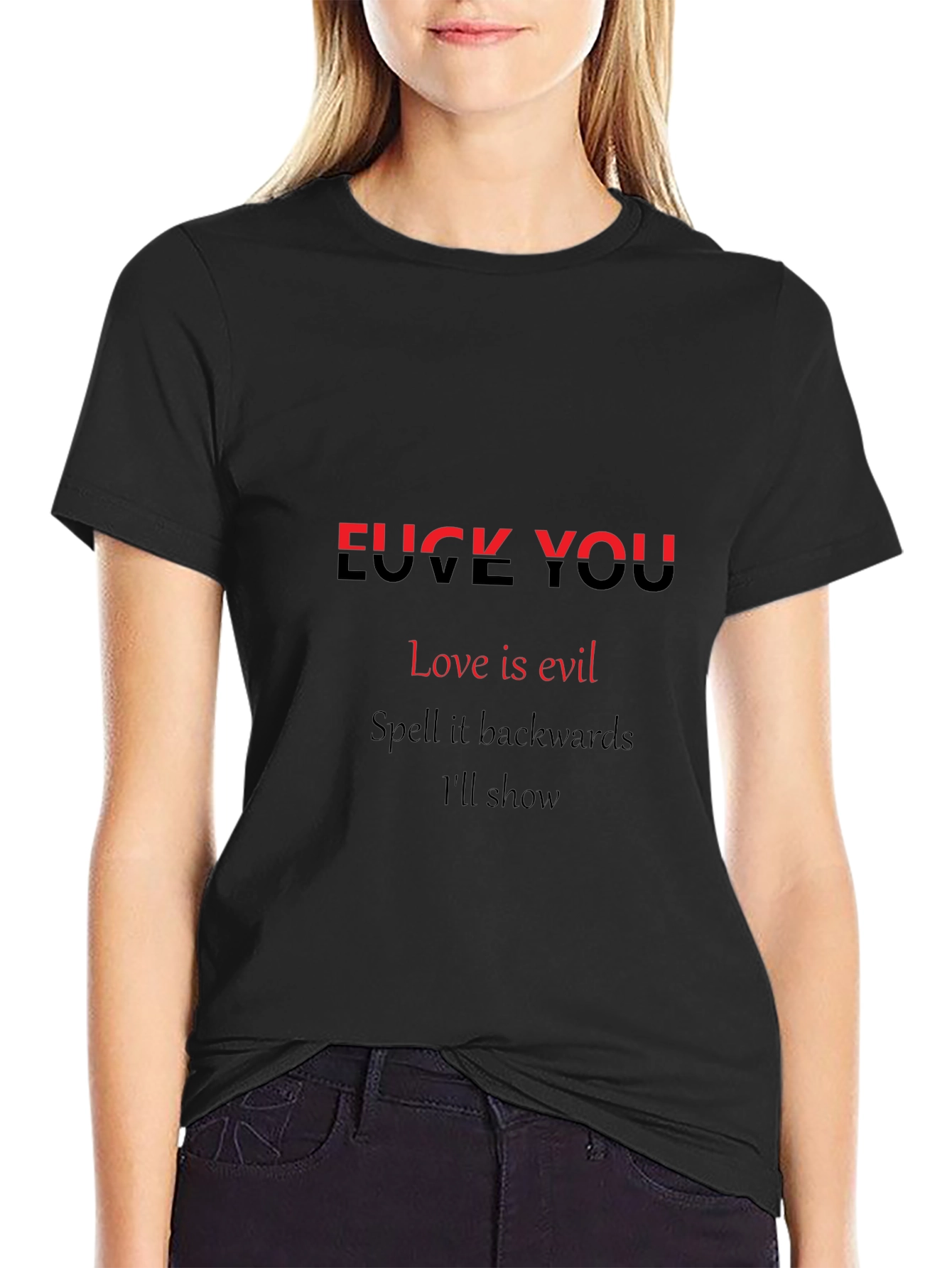 Edgy Graphic Tee: Love is Evil Black T-Shirt
