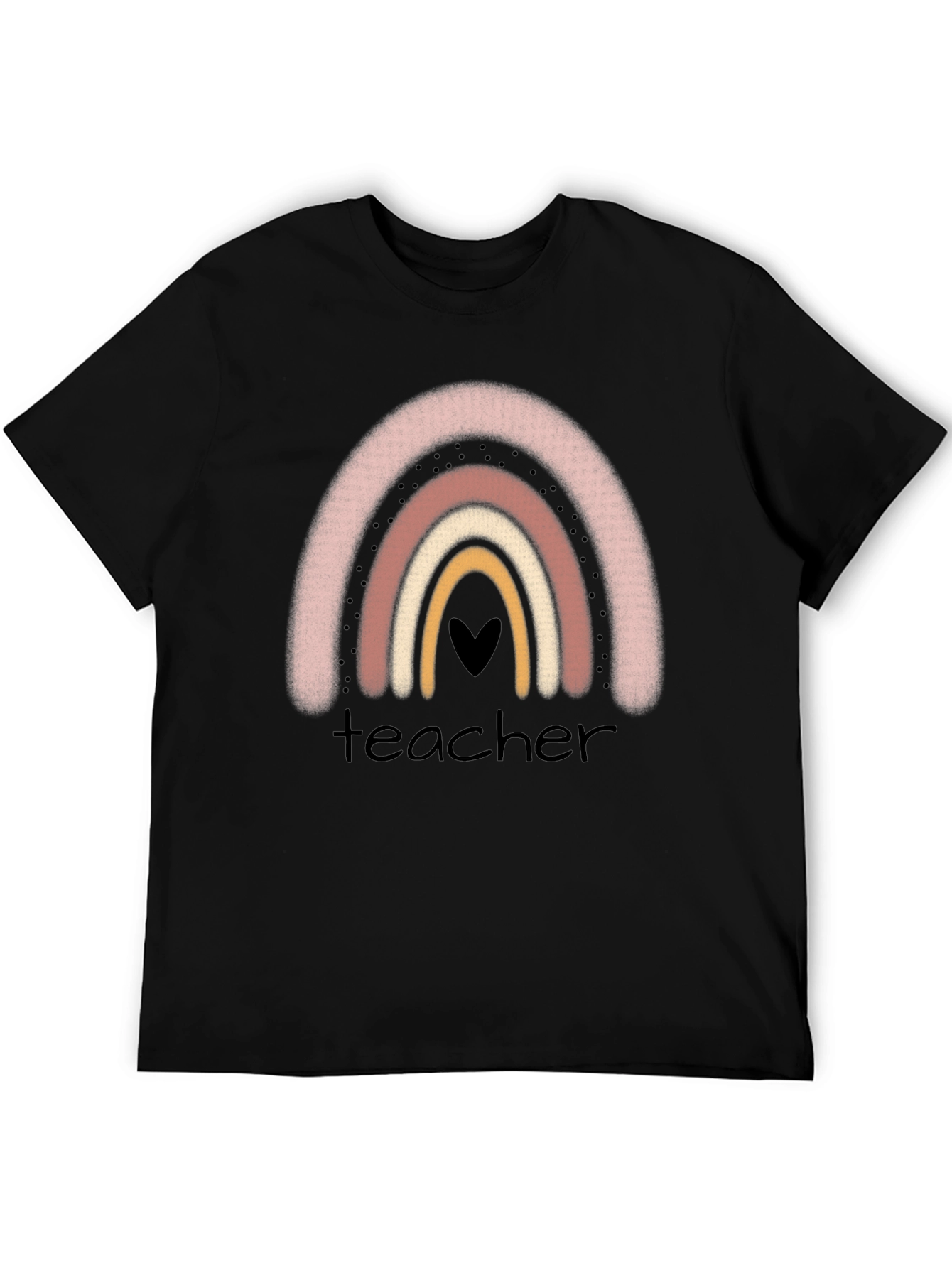 Teacher Rainbow Graphic Tee - Black Crew Neck T-Shirt