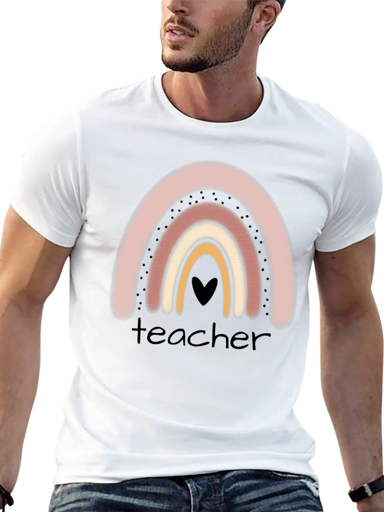 Teacher Rainbow Graphic Tee - Black Crew Neck T-Shirt