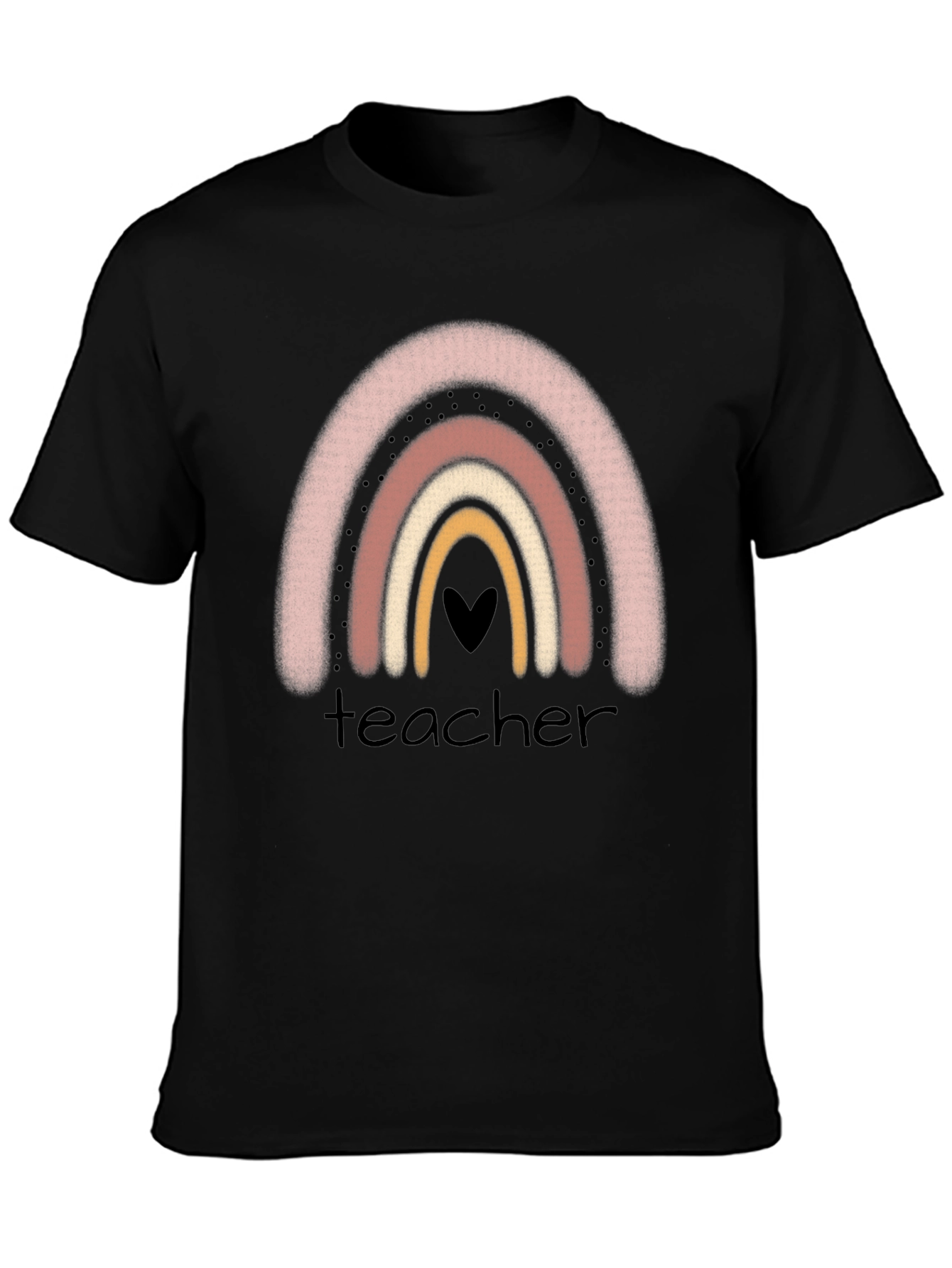 Teacher Rainbow Graphic Tee - Black Crew Neck T-Shirt