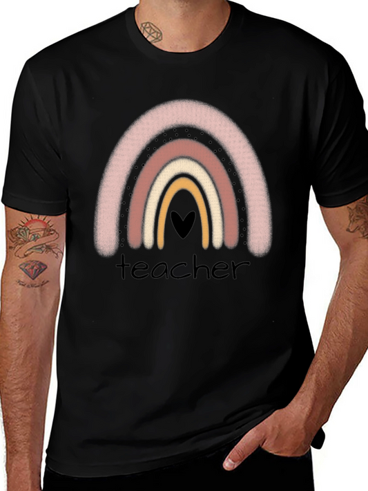 Teacher Rainbow Graphic Tee - Black Crew Neck T-Shirt