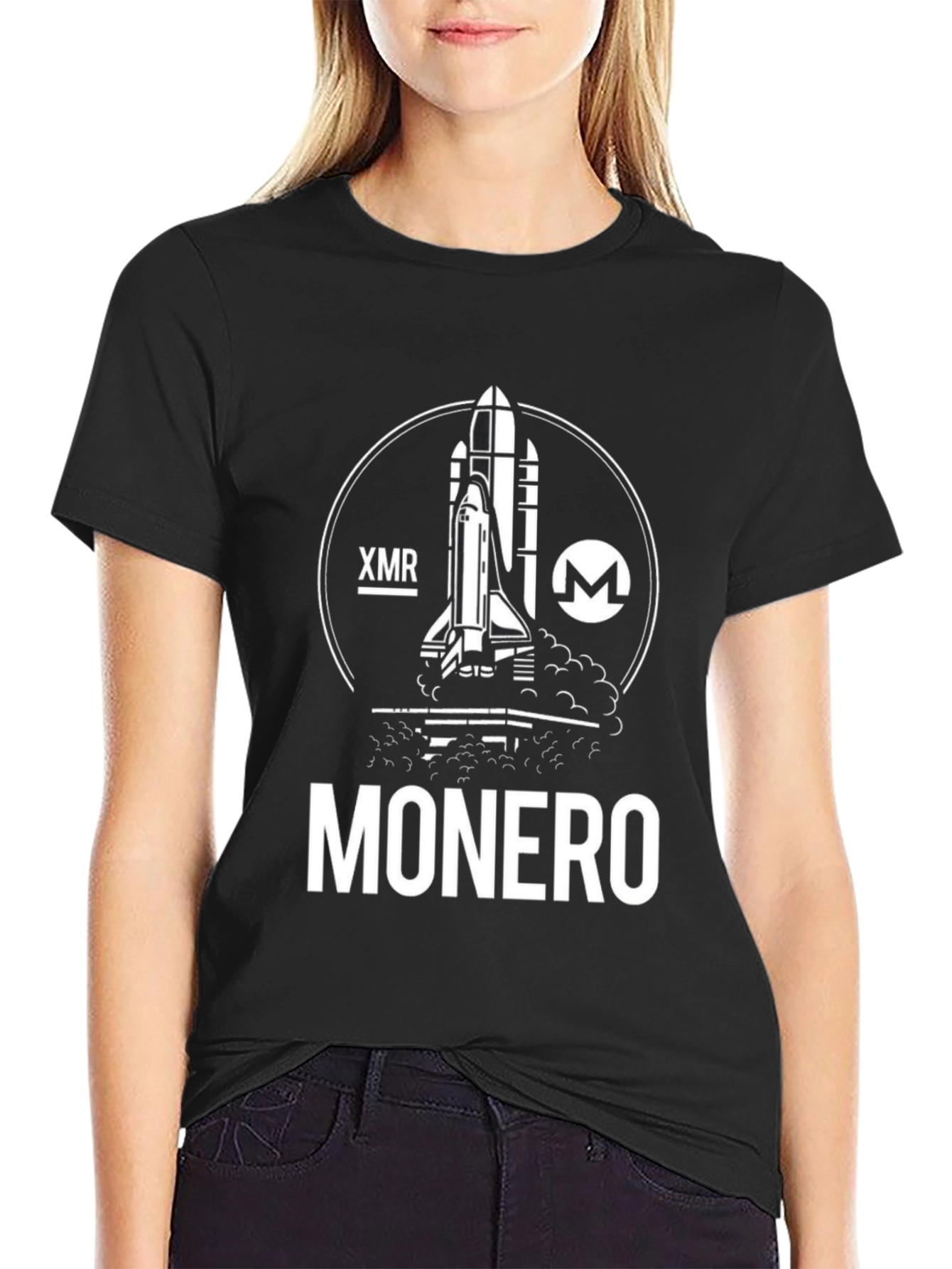Monero Crypto Black T-Shirt - Space Shuttle Design