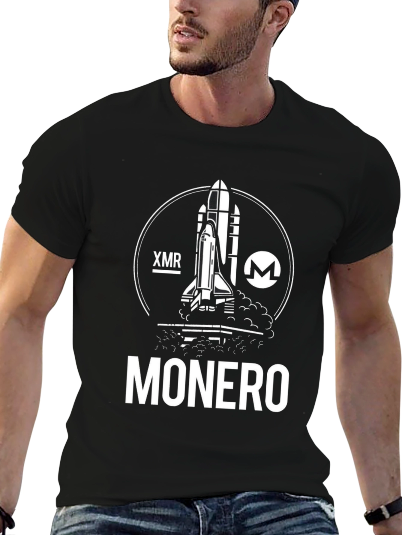 Monero Crypto Black T-Shirt - Space Shuttle Design