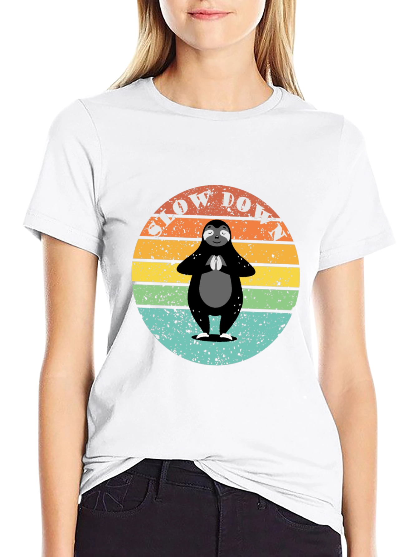 Retro Sloth Yoga T-Shirt - Slow Down