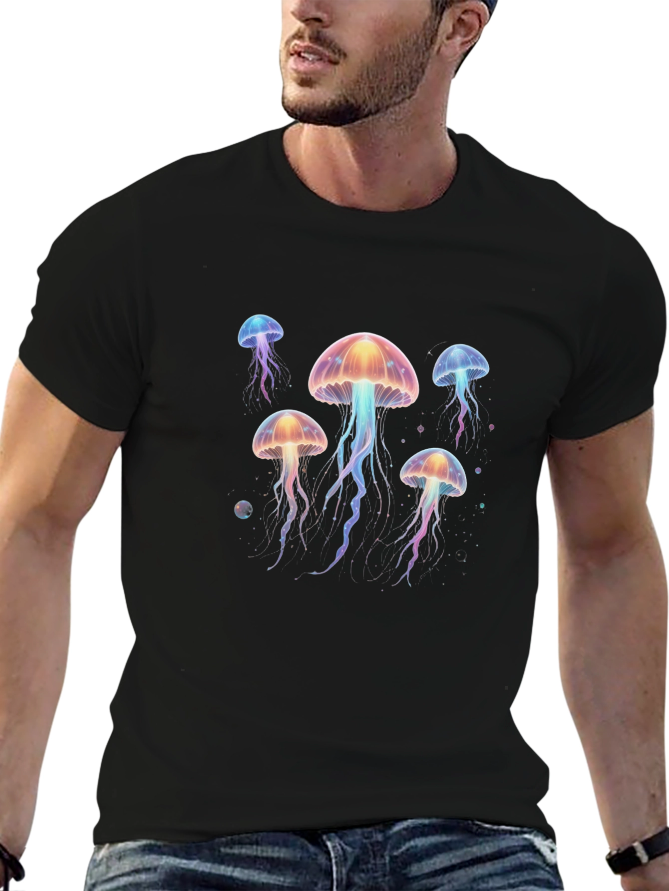 Jellyfish Graphic Print Black Tee