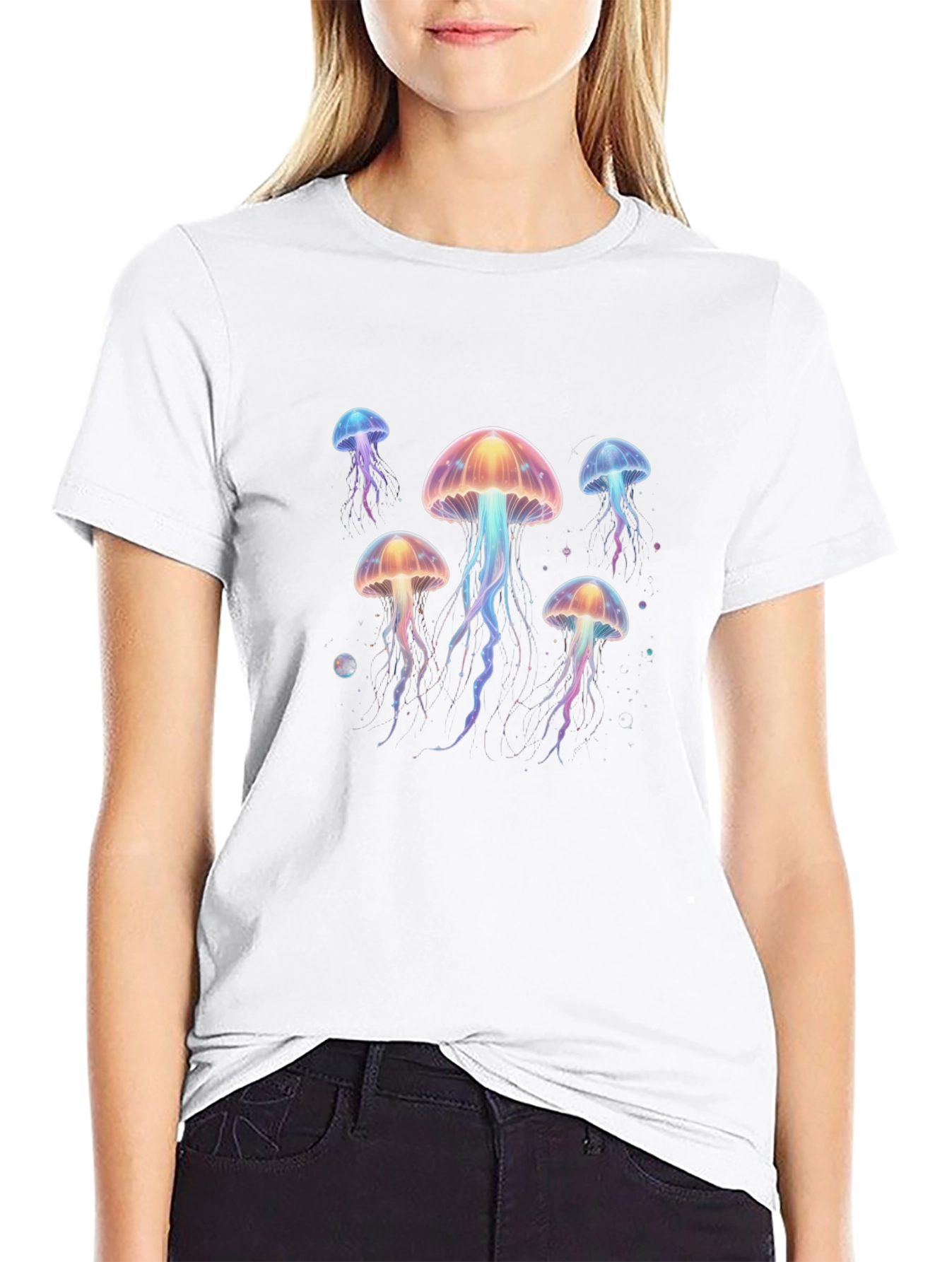 Jellyfish Graphic Print Black Tee