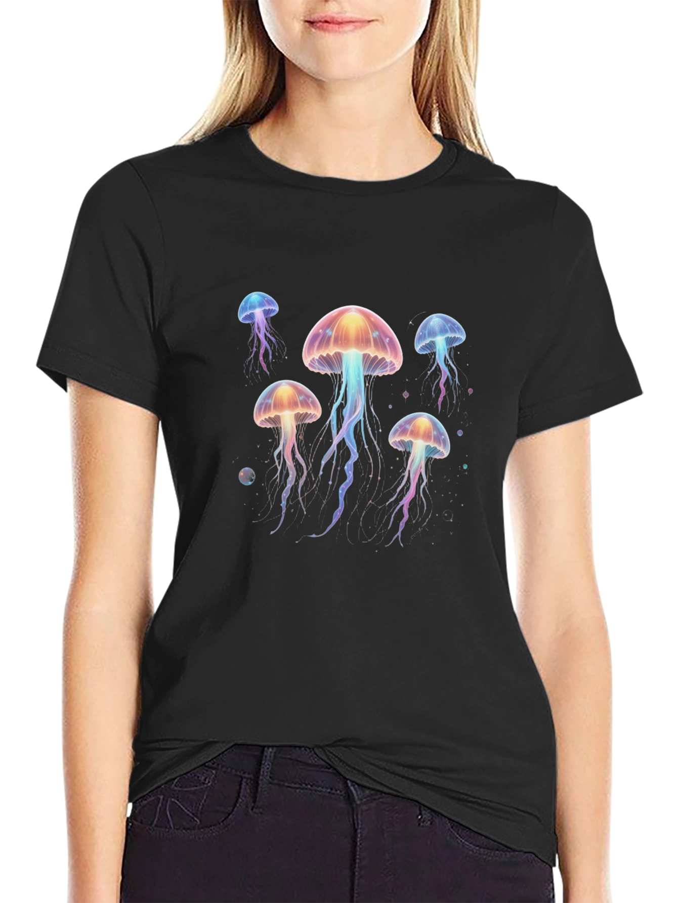 Jellyfish Graphic Print Black Tee