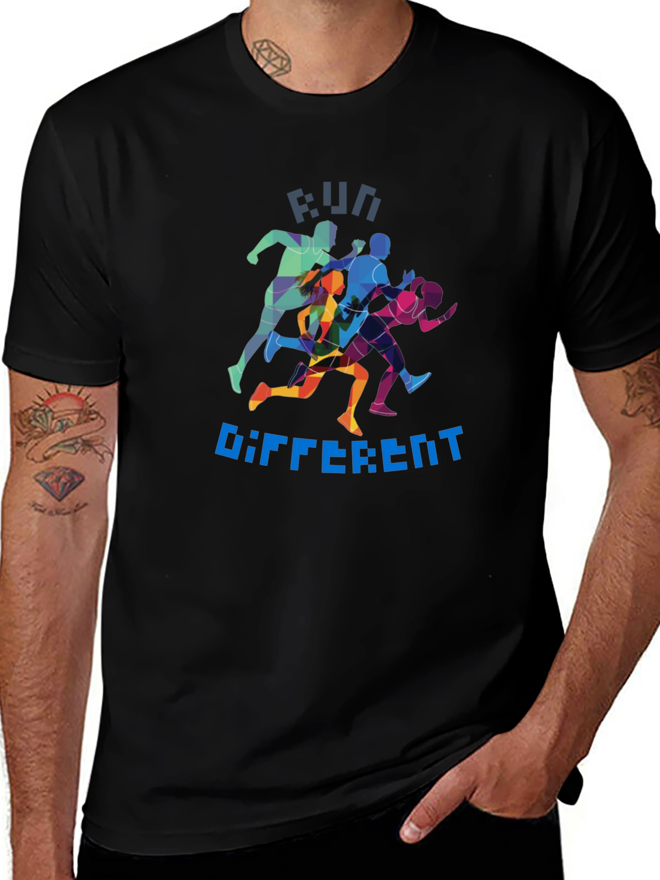Run Different Graphic Tee - Black Crew Neck