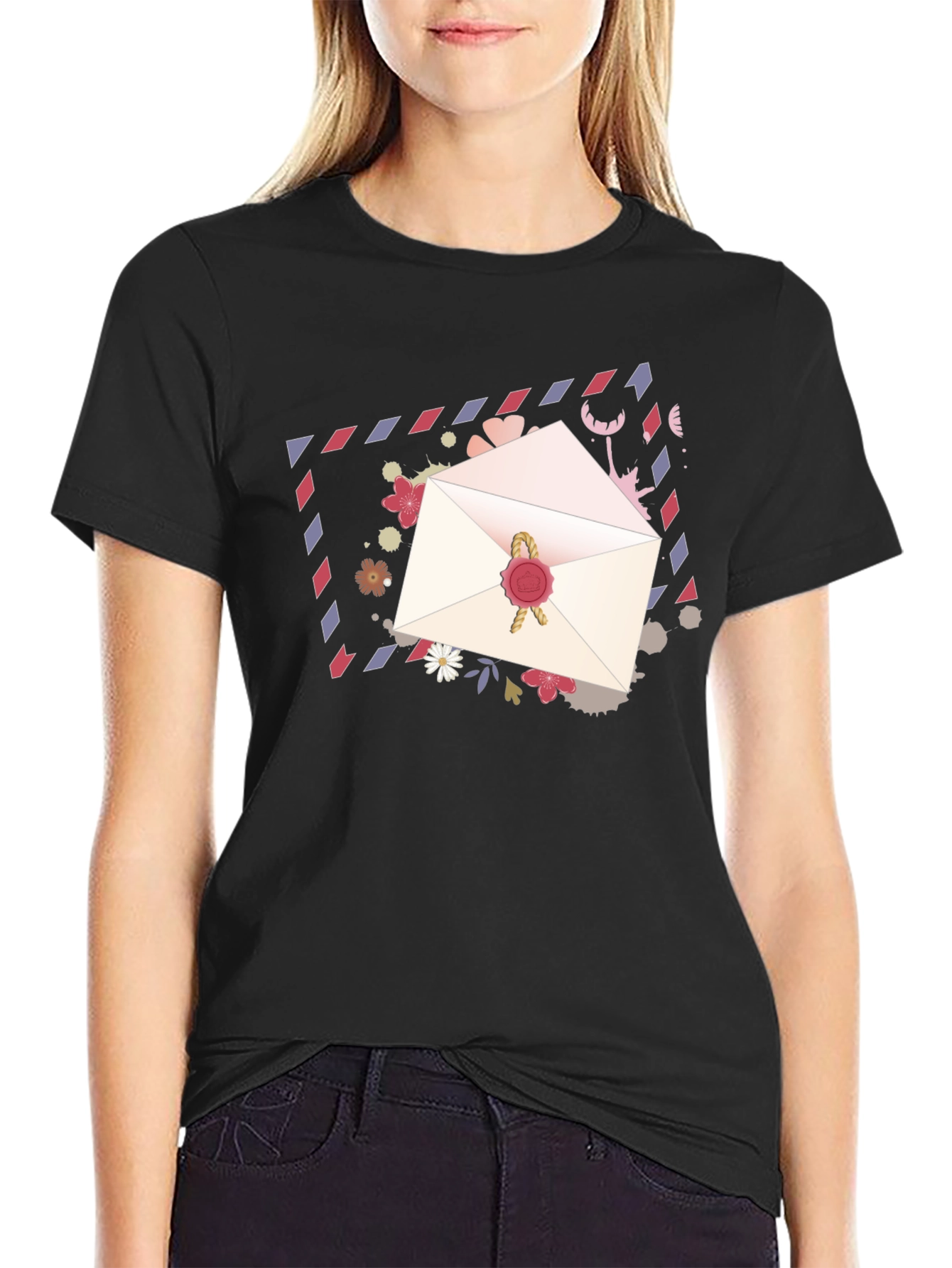 Romantic Letter Graphic Tee - Stylish Black T-Shirt